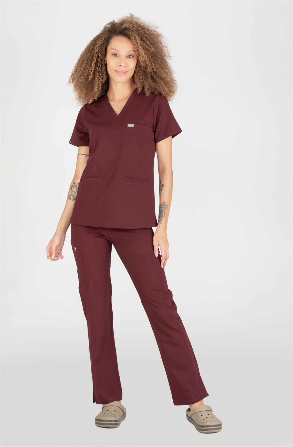 Base Vita Bordo Üst Kadın Scrubs Cerrahi Forma - Medikal Giyim Uniform
