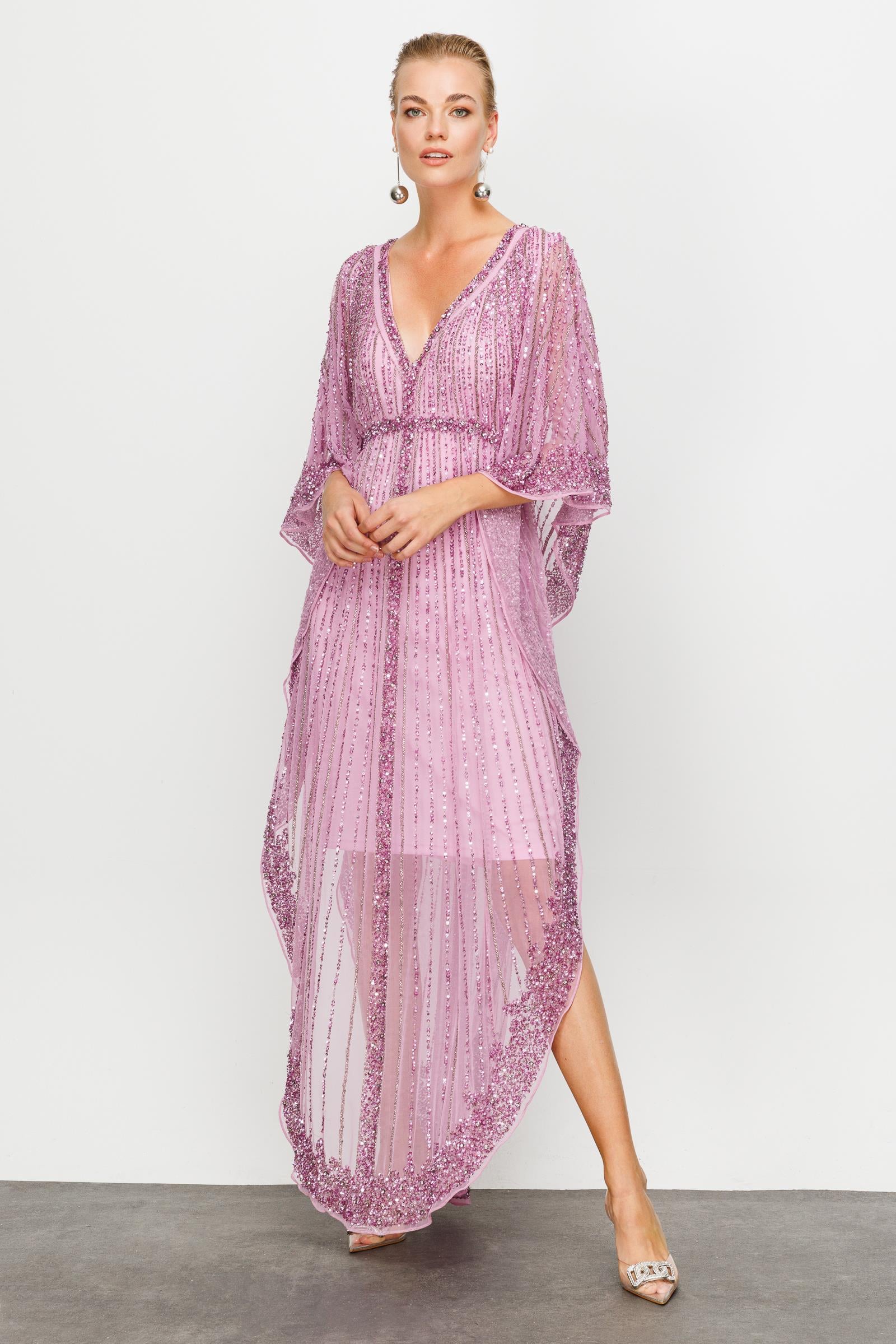 Sequin Stone Poncho Model Evening Dress