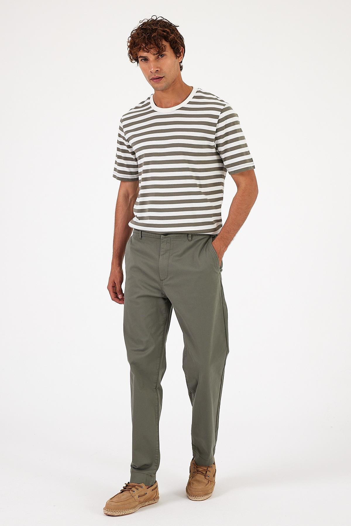 Erkek Ken Haki Beli Lastikli Chino Pantolon