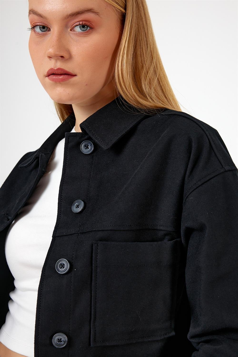 Kadın Siyah Regular Fit Süet Ceket