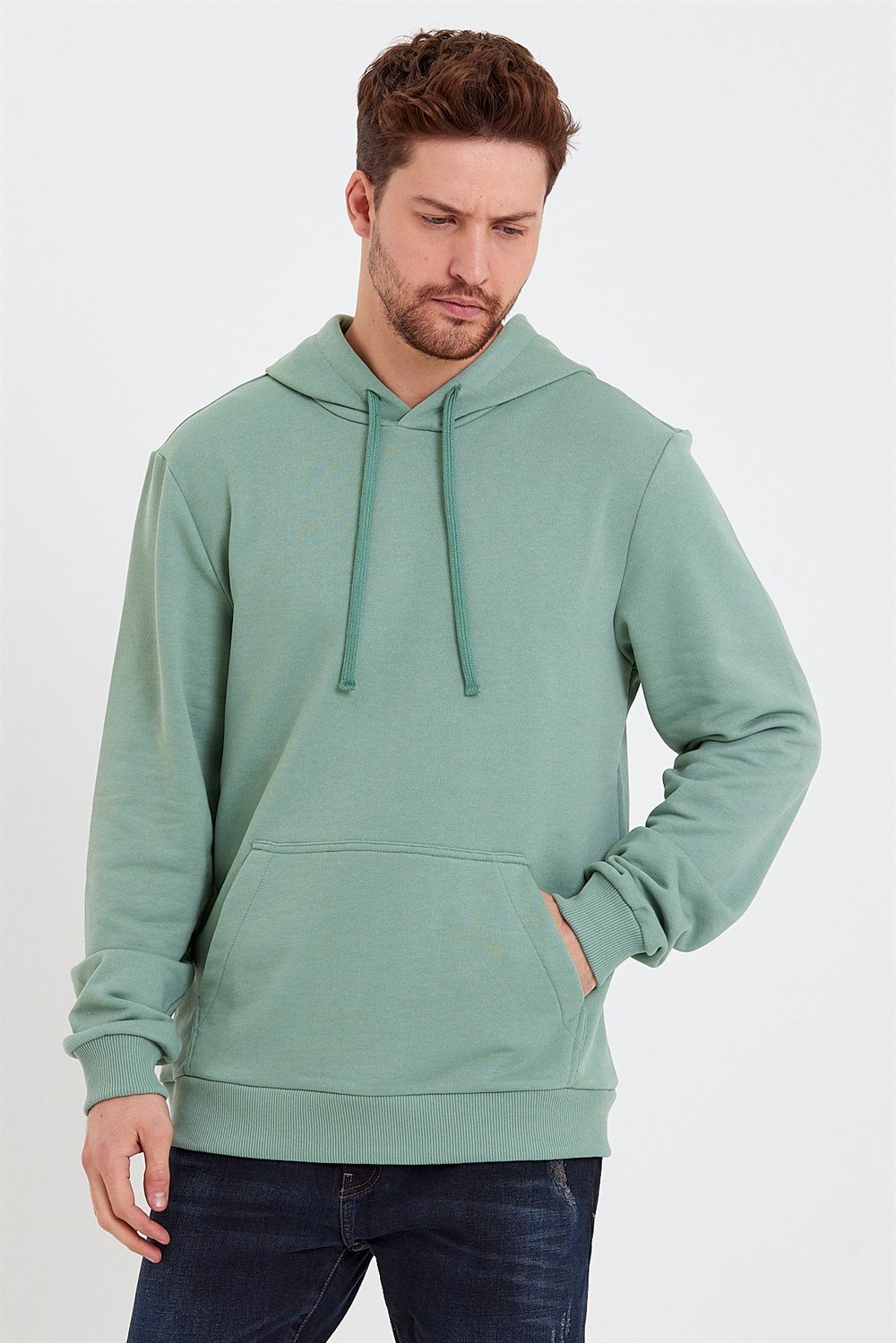 Yeşil Kapüşonlu Basic Sweatshirt - VENA