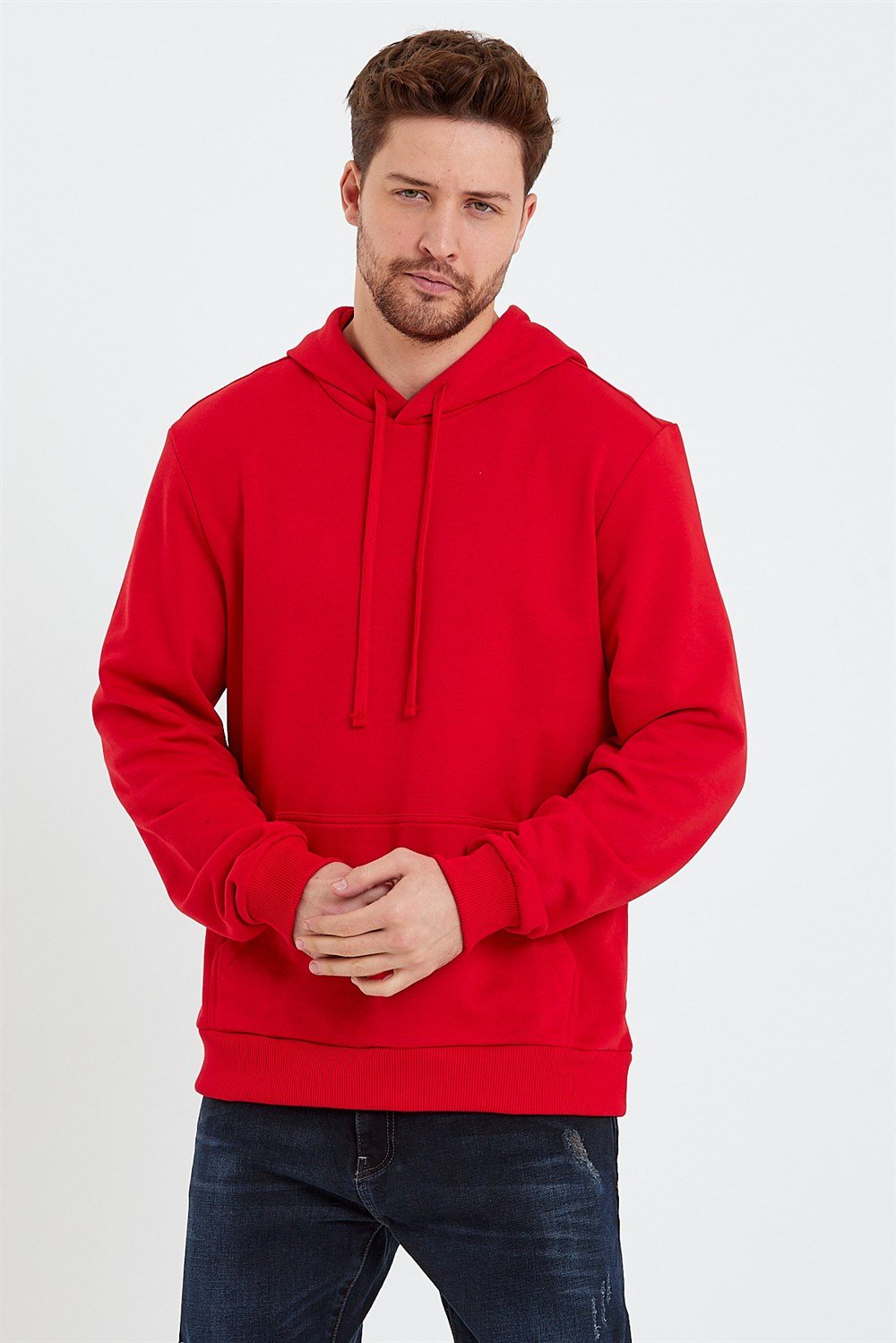 Kırmızı Kapüşonlu Basic Sweatshirt - VENA
