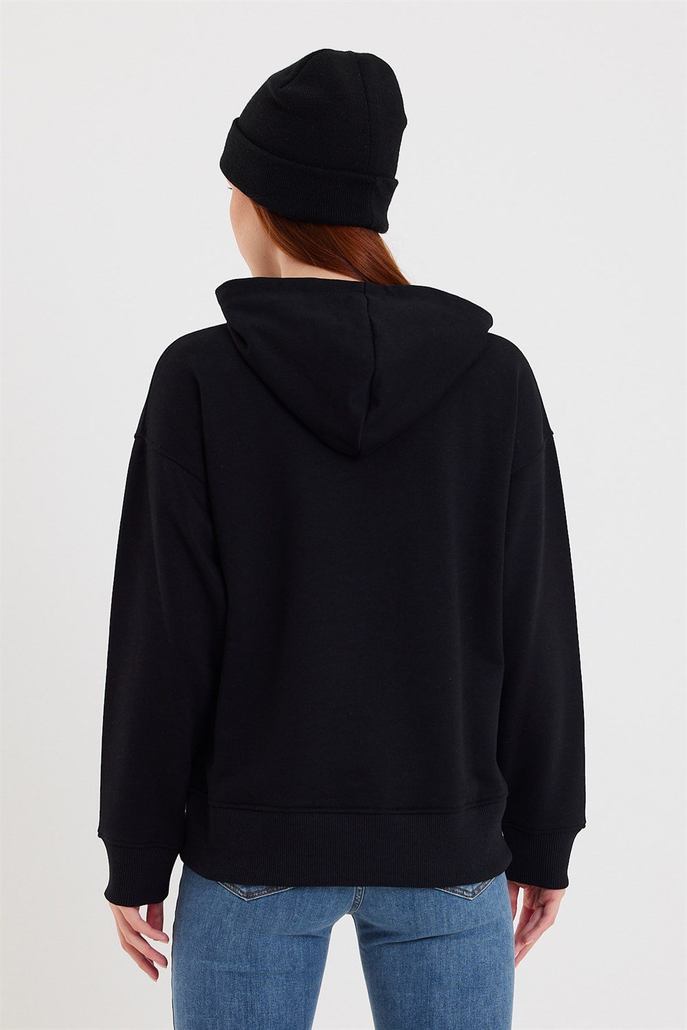 Siyah Kapüşonlu Basic Sweatshirt - VENA