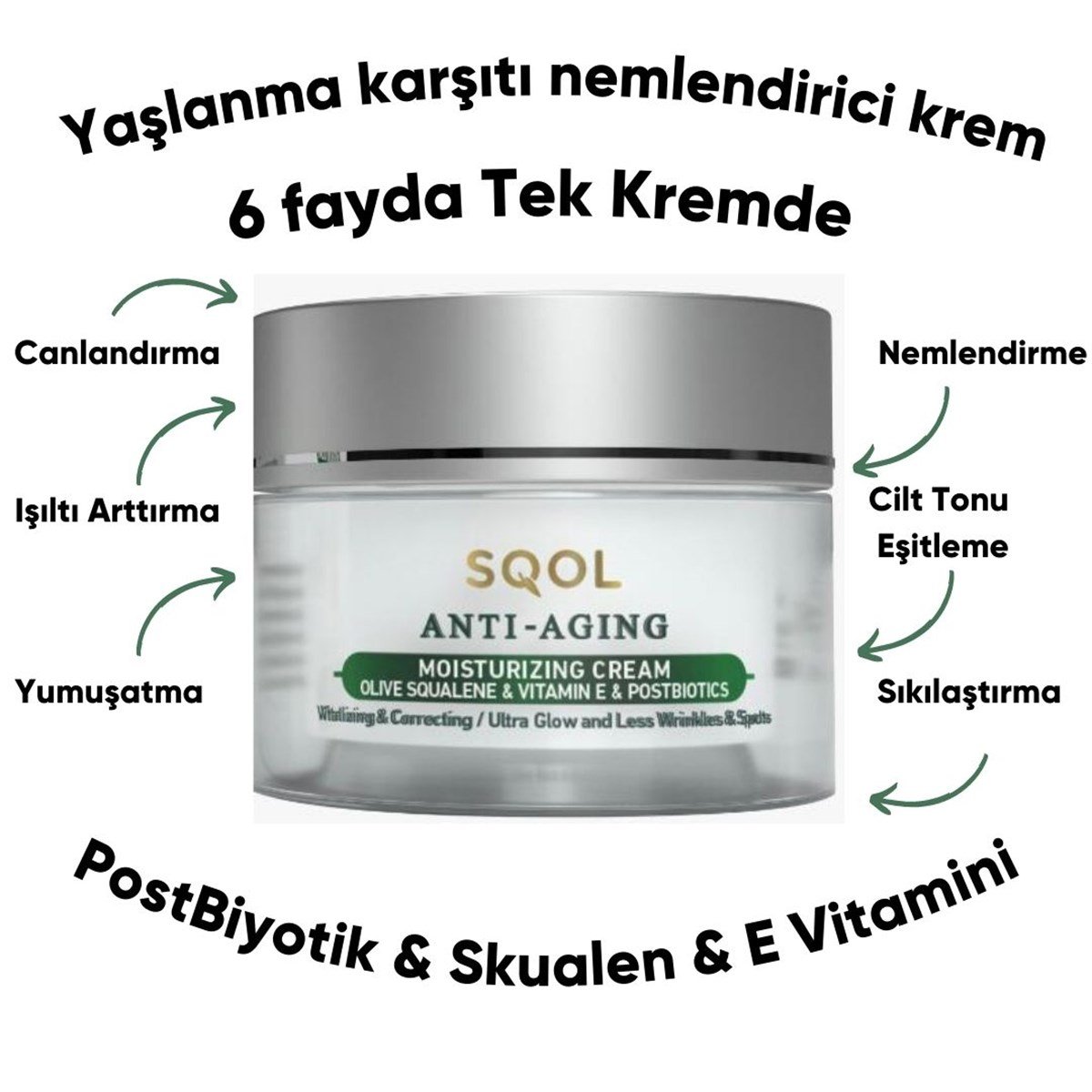 SQOL Yaşlanma Karşıtı Nemlendirici Krem- AntiAging Moisturizing Cream  (Squalene) 30 ml