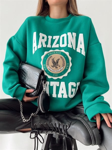 Arizona Vintage 3 plik Oversize Sweat Koyu Ye il MYD2045.SW.01 Fiyat Mydukkan