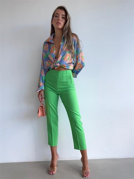 Bel Plise Yüksek Bel Havuç Pantolon Yeşil | Mydukkan
