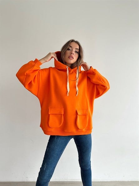 Double Pocket Balloon Sleeper Sweatshirt Orange