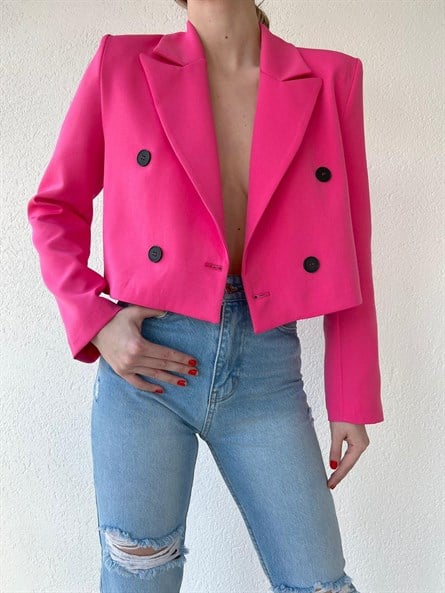 Button cruiser crop blazer jacket pink