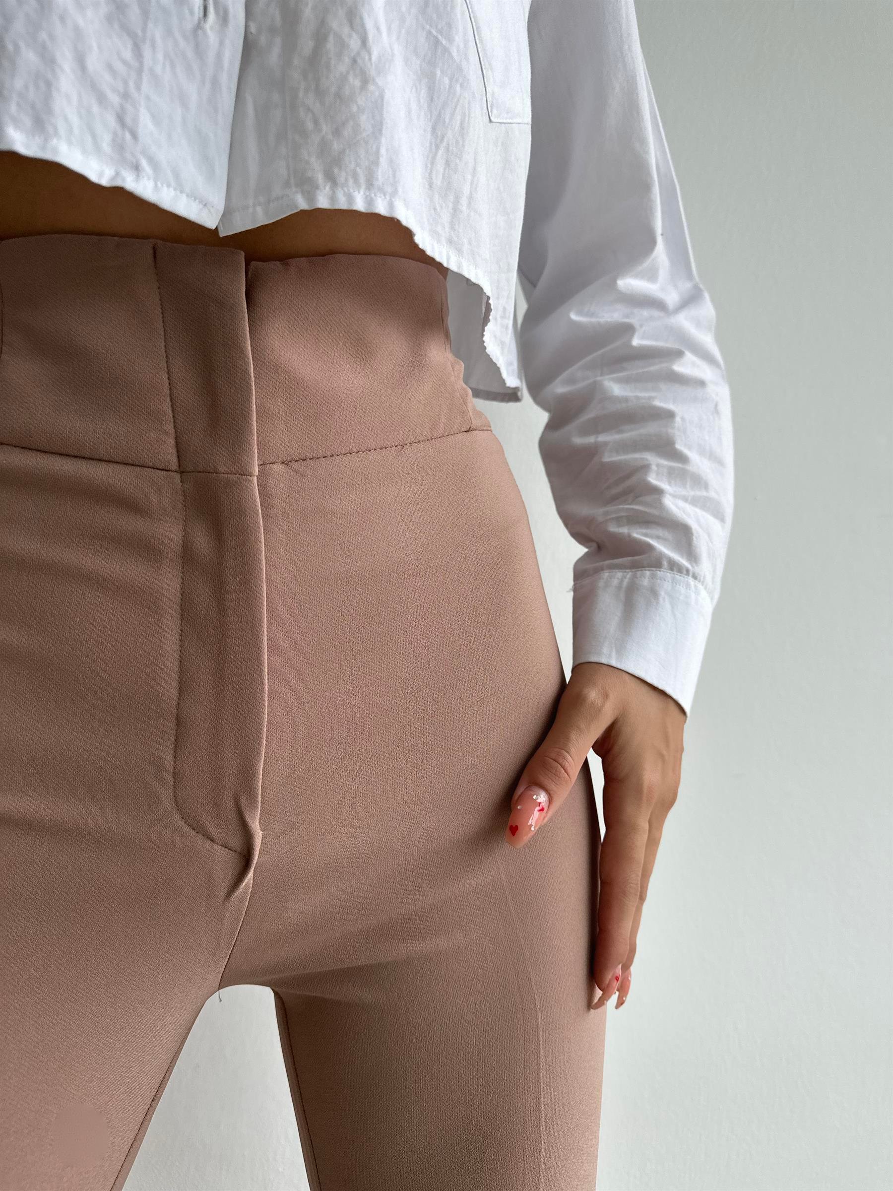 Extra Yüksek Bel Toparlayıcı Kumaş Pantolon Vizon | Mydukkan