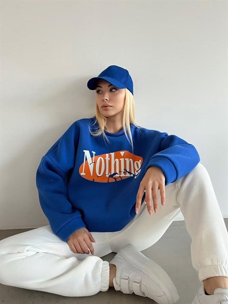 Nothing Printing 3 Yarn Sweatshirt Blue