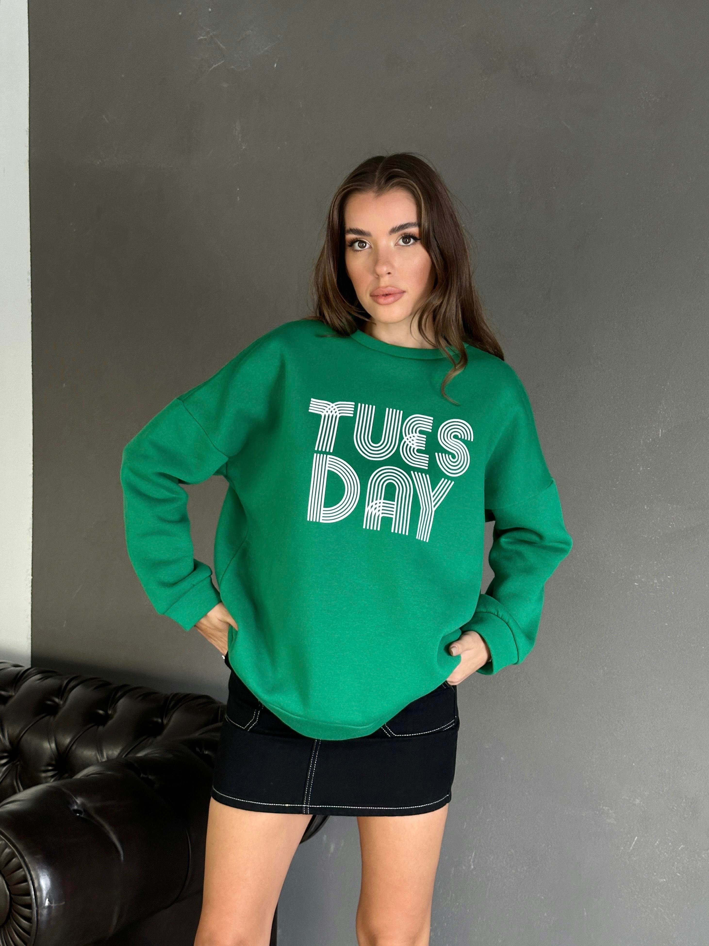 Weekdays 3 İplik Oversize Sweatshirt Koyu Yeşil | Mydukkan