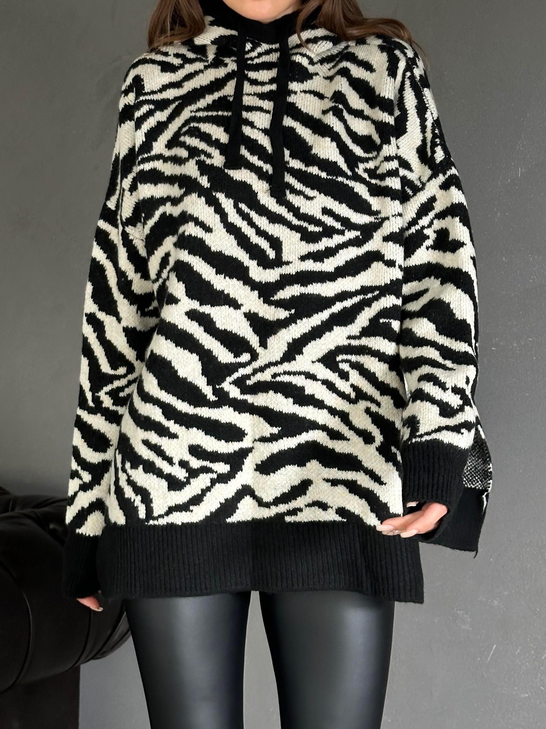 Moving zebra print funnel jumper online