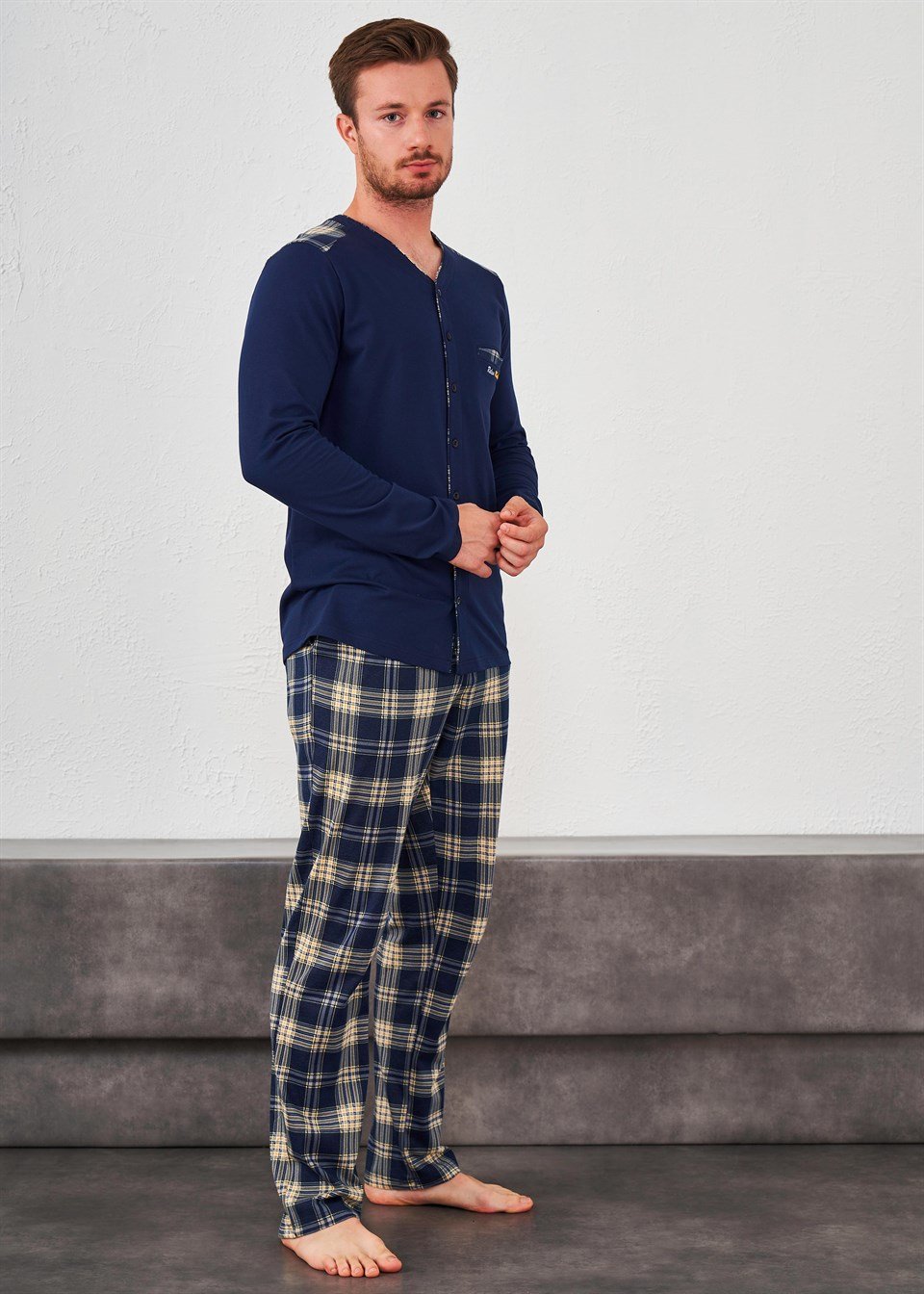 Erkek Düğmeli Pijama Takımı - 10271 | Relax Mode