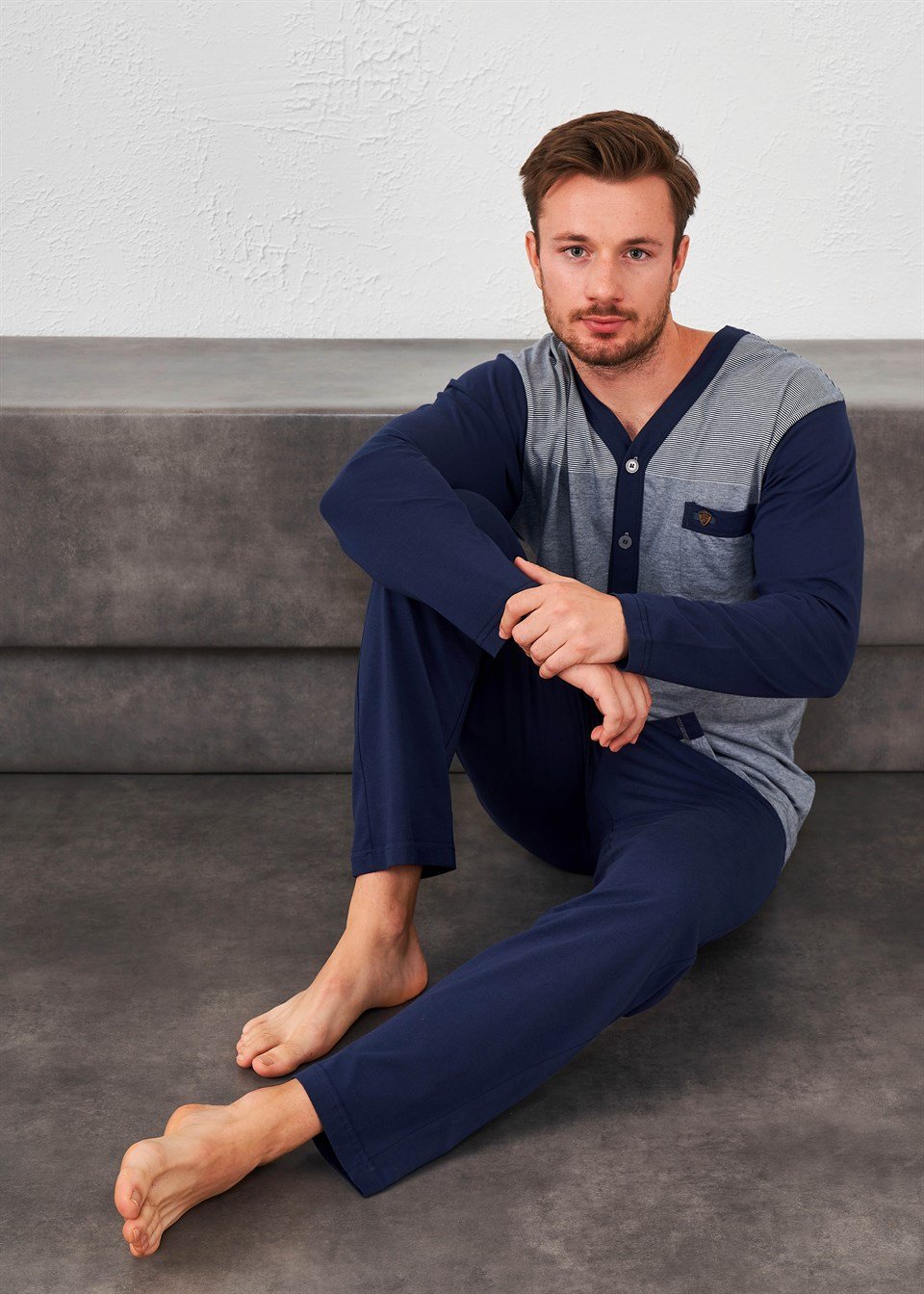 Erkek Düğmeli Pijama Takımı - 10646 | Relax Mode