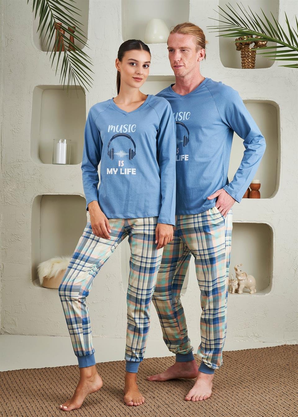 Erkek V Yaka Penye Pijama Takım - 10749