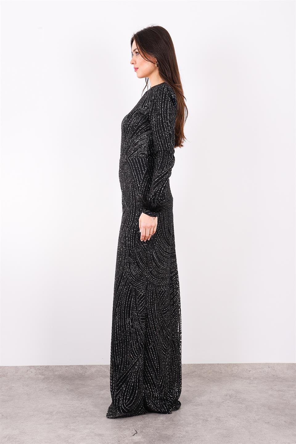 Kadın Tüy Ve Taş Detay Balık Abiye Elbise Fashion Nıght 4800
