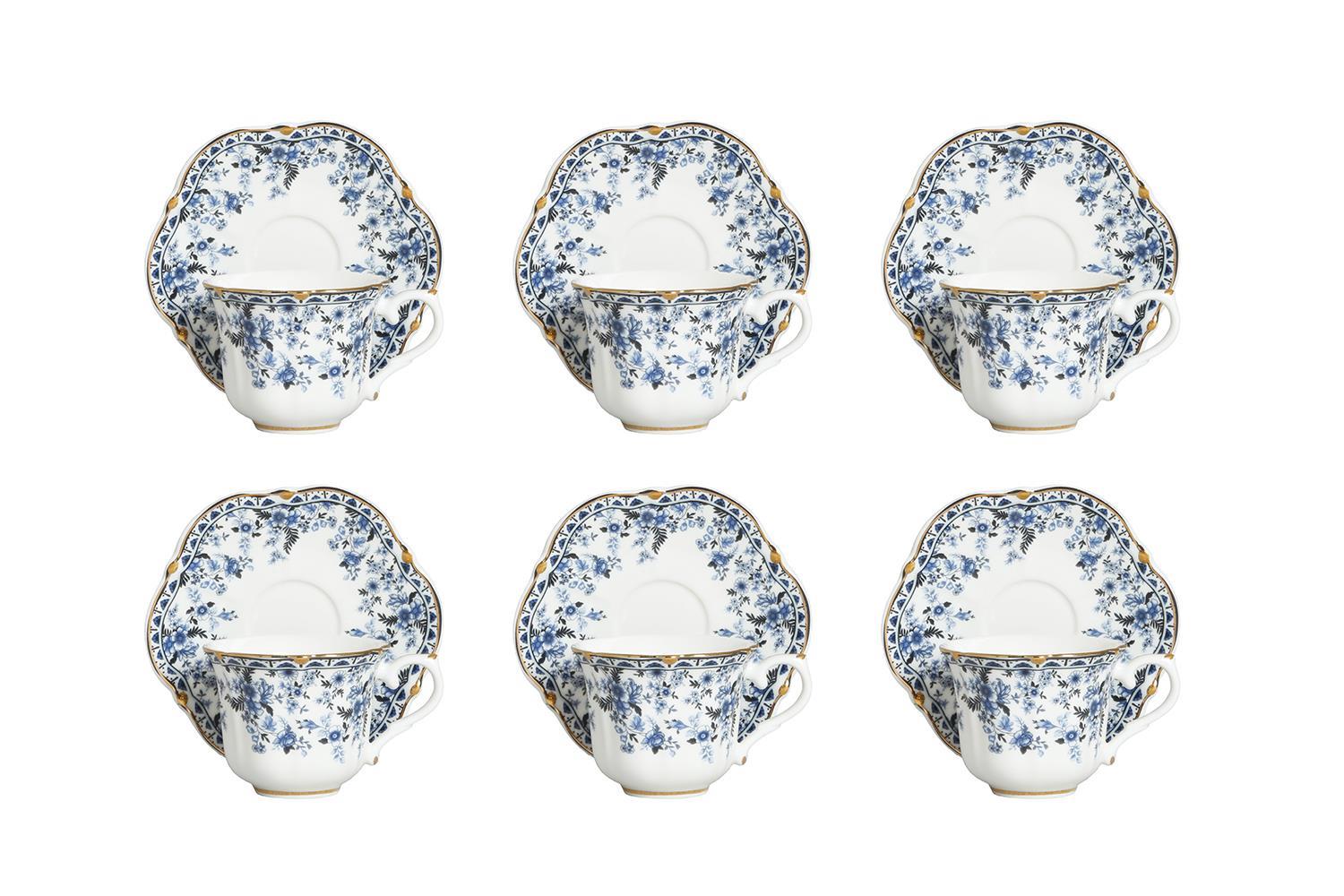 Lucky Art Clarice New Bone China Porselen Mavi Küçük Çiçek Desenli