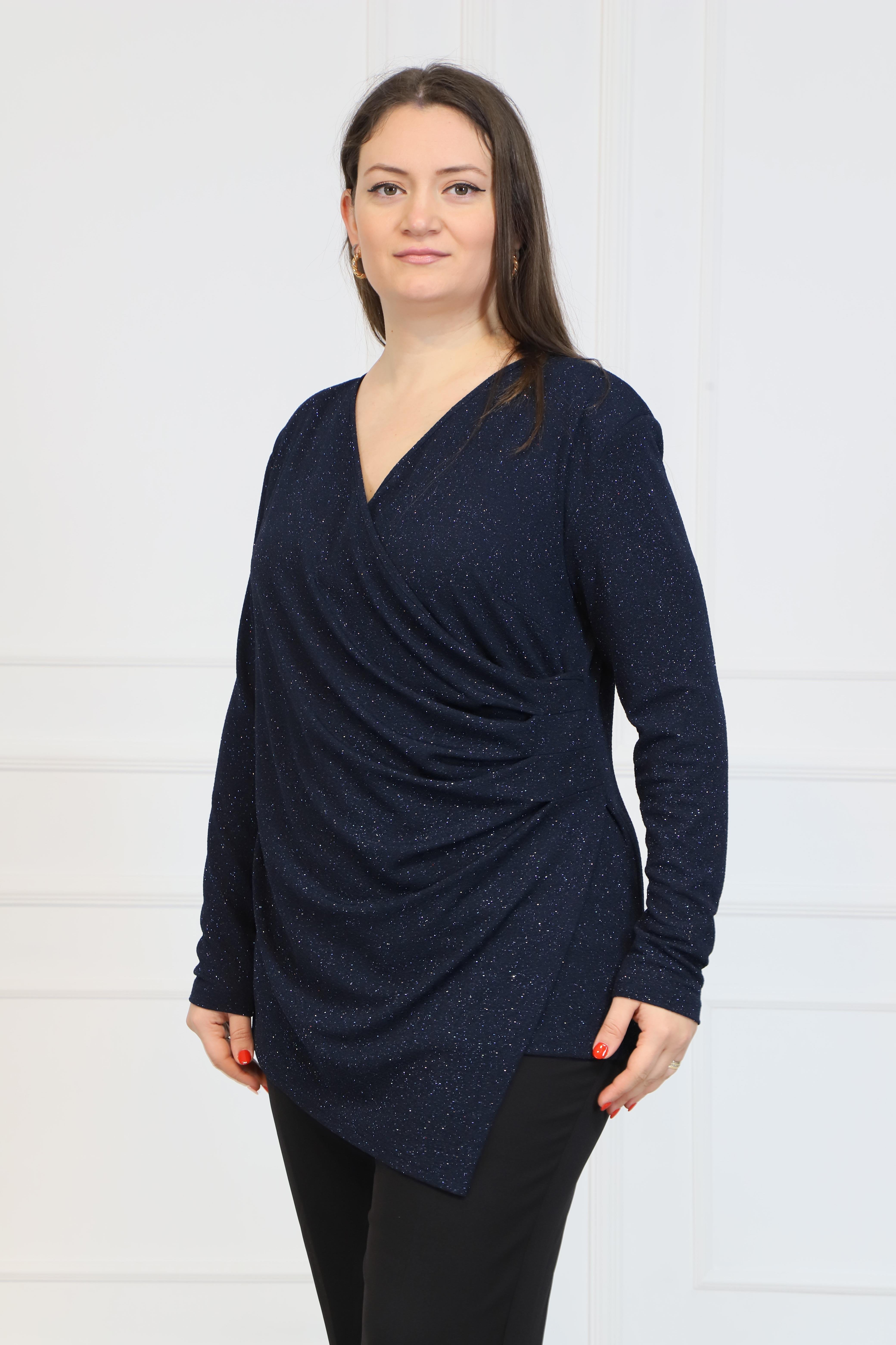Büyük Beden Nilüfer Bluz Lacivert / büyük beden bayan takım elbise  modelleri | Bedrinxxl | Büyük Beden İkili Takımlar