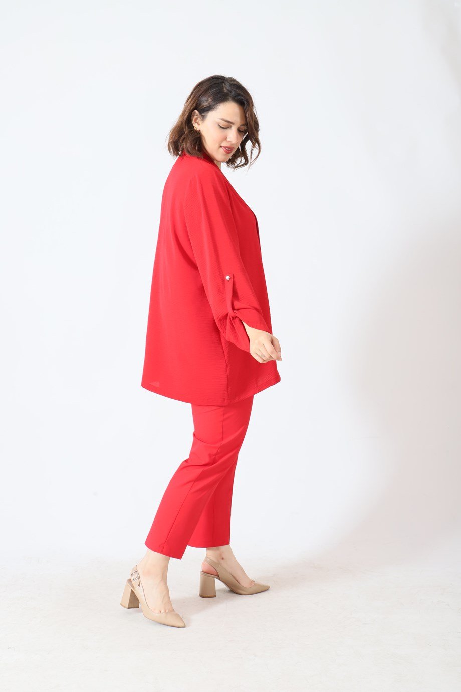 Büyük Beden Arya İkili Takım Kırmızı | büyük beden bayan takım elbise  modelleri | Bedrinxxl | Büyük Beden İkili Takımlar
