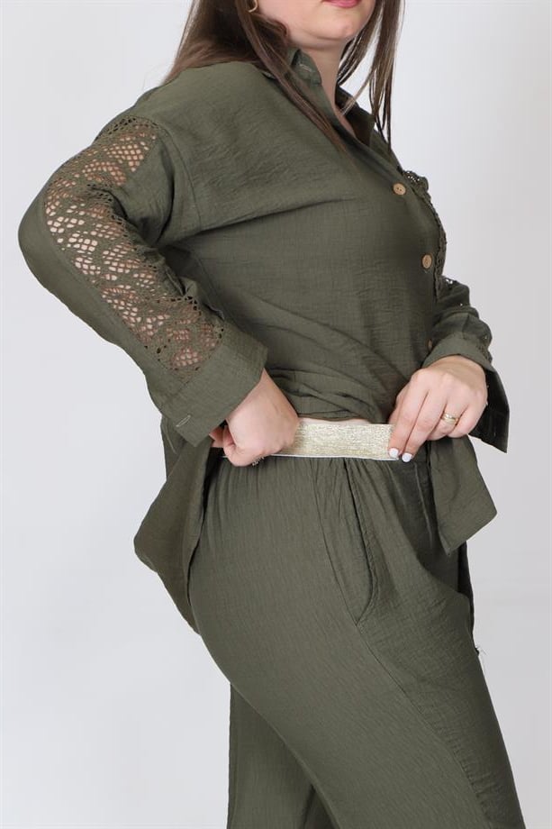Büyük Beden Kenya İkili Takım Haki Yeşil | büyük beden bayan takım elbise  modelleri | Bedrinxxl | Büyük Beden İkili Takımlar