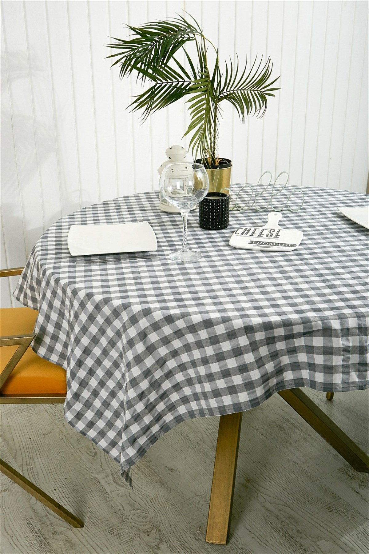 Gri Beyaz Kareli 160x130 cm Masa Örtüsü - Mutfak Konsepti Piknik Kamp için Sofra  Örtüsü