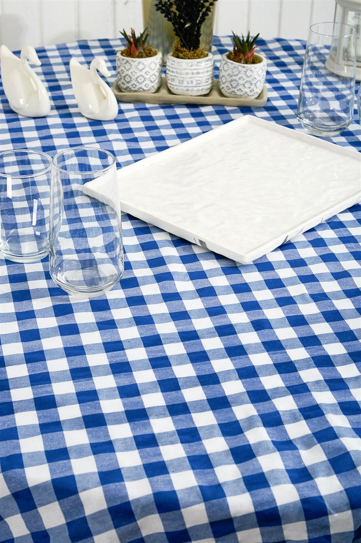 Mavi Beyaz Kareli 160x130 cm Masa Örtüsü - Mutfak Konsepti Piknik Kamp için  Sofra Örtüsü