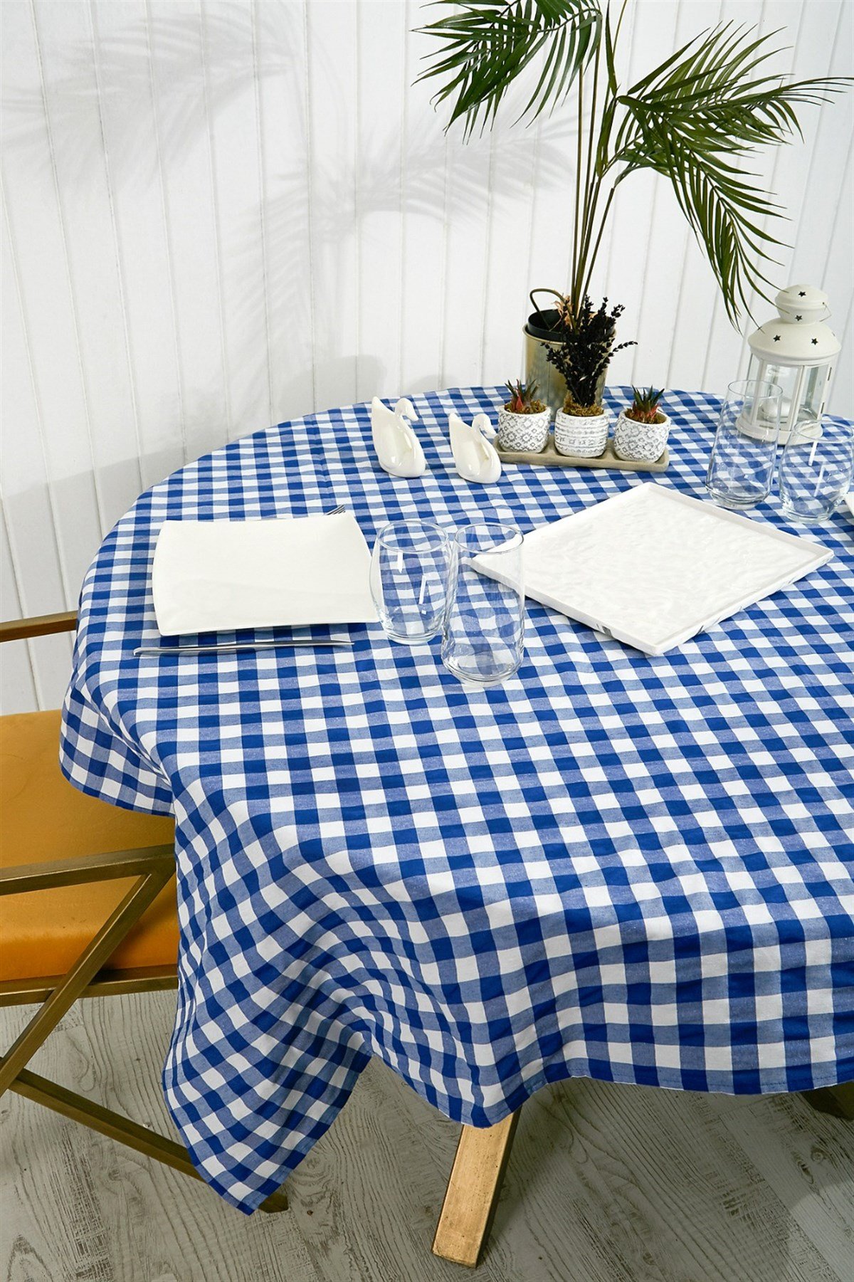 Mavi Beyaz Kareli 160x130 cm Masa Örtüsü - Mutfak Konsepti Piknik Kamp için Sofra  Örtüsü