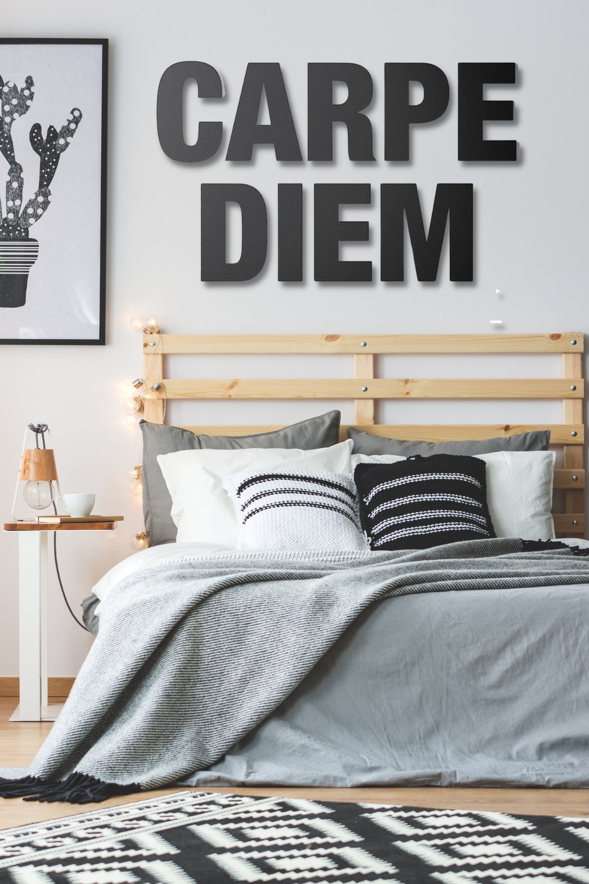 Siyah Ahşap CARPE DIEM Duvar Dekoru - Salon Oturma / Yatak Odası için Lazer  Kesim Mdf Tablo
