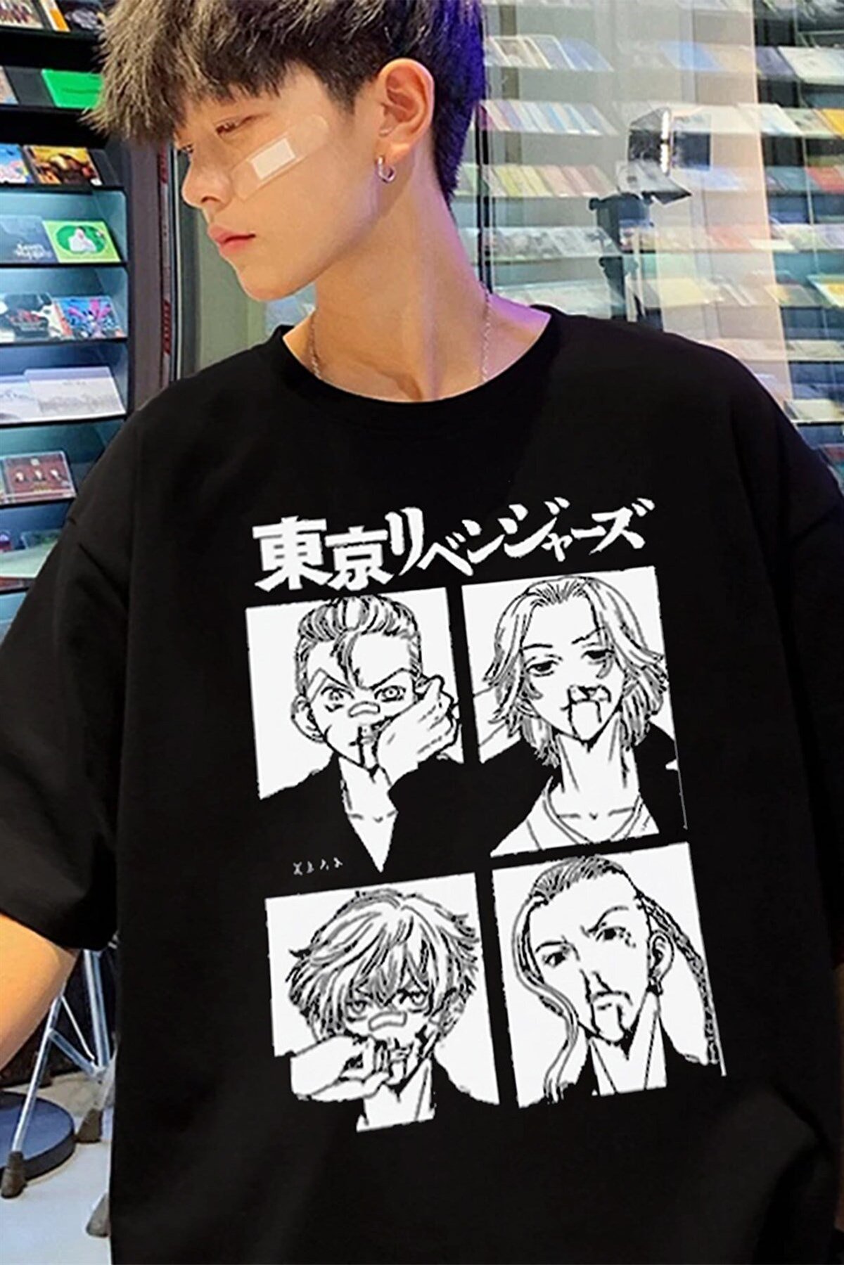 Siyah Renk Tokyo Revengers Büyük Baskılı Unisex Geniş Kesim Anime T-shirt |  T-SHİRT