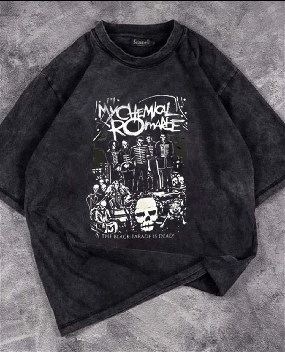 Yıkamalı My Chemical Romance Baskılı Unisex Oversize Vintage Eskitme  T-shirt | T-SHİRT