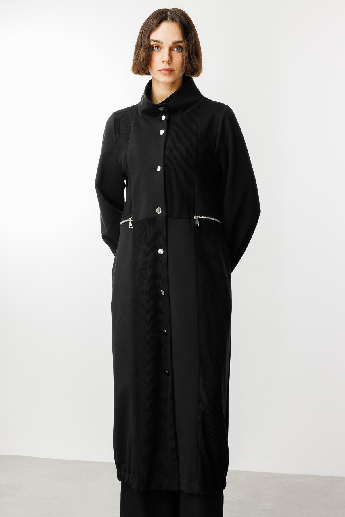 Örme Kombin Fermuar Detaylı Spor Kap-Siyah 251541M KAP-01 YENİ