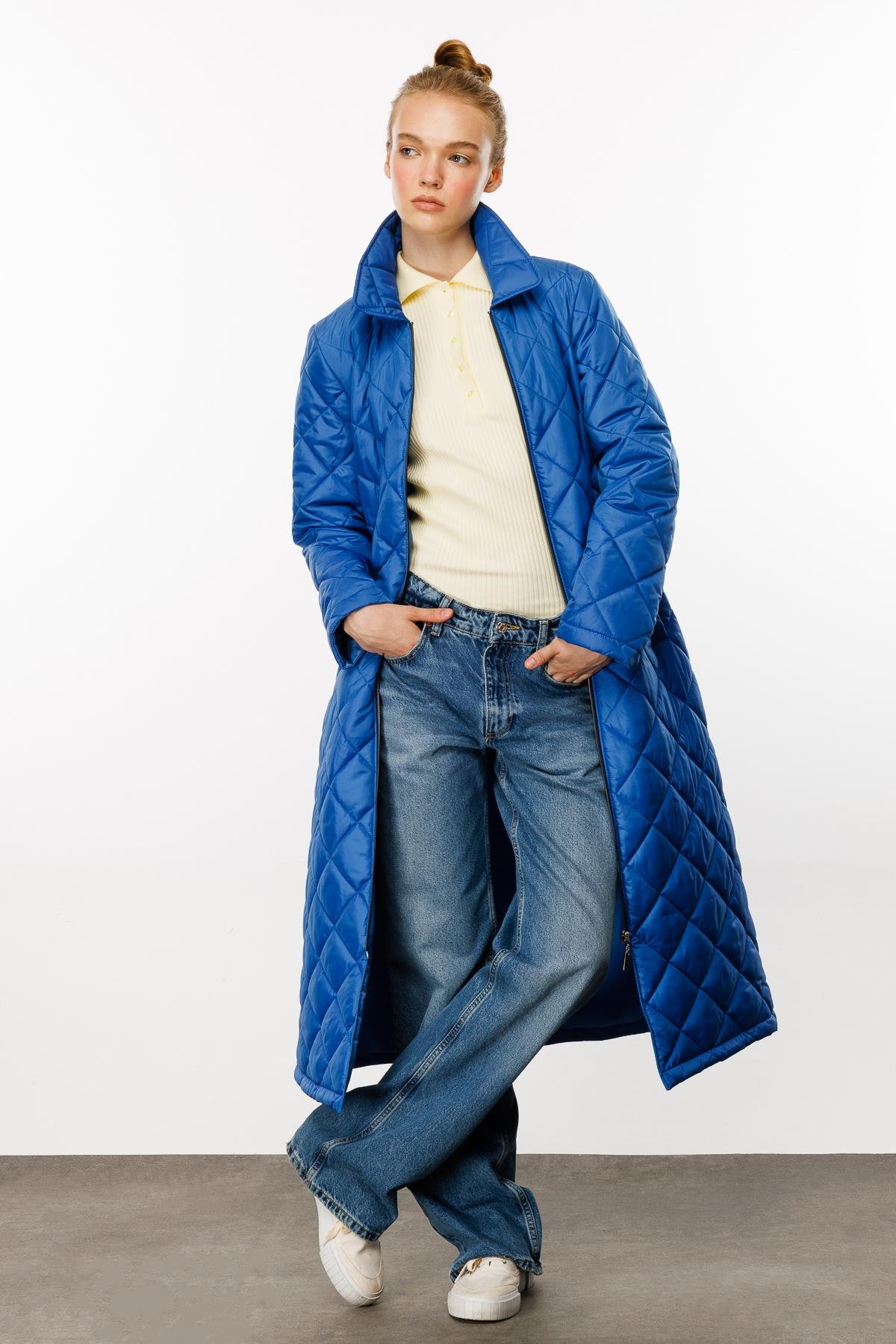 Paris Hafif Elyaf Yalıtımlı Baharlık Trençkot Kap Kaban-Mavi