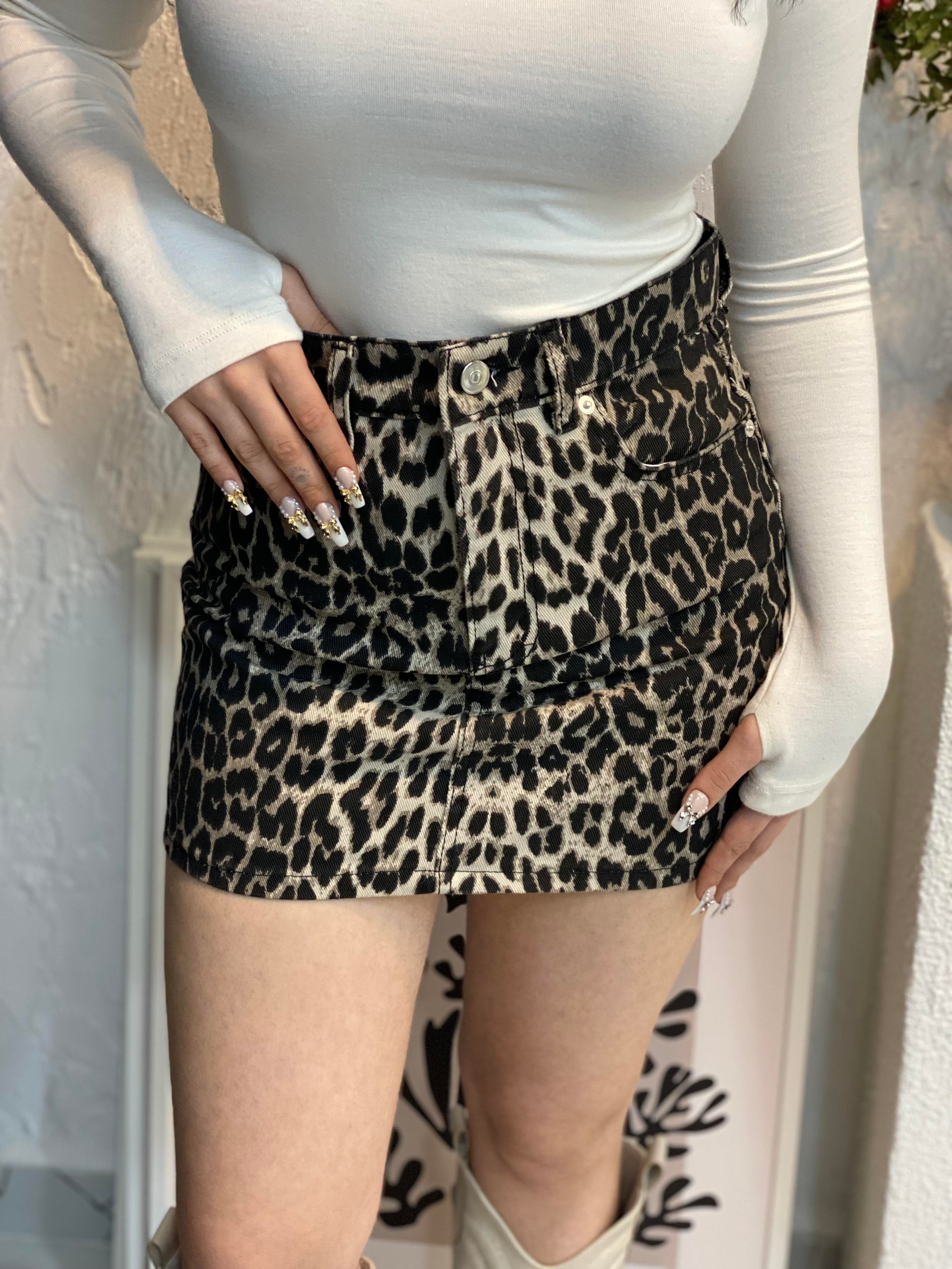 Leopar Desenli Kot Etek