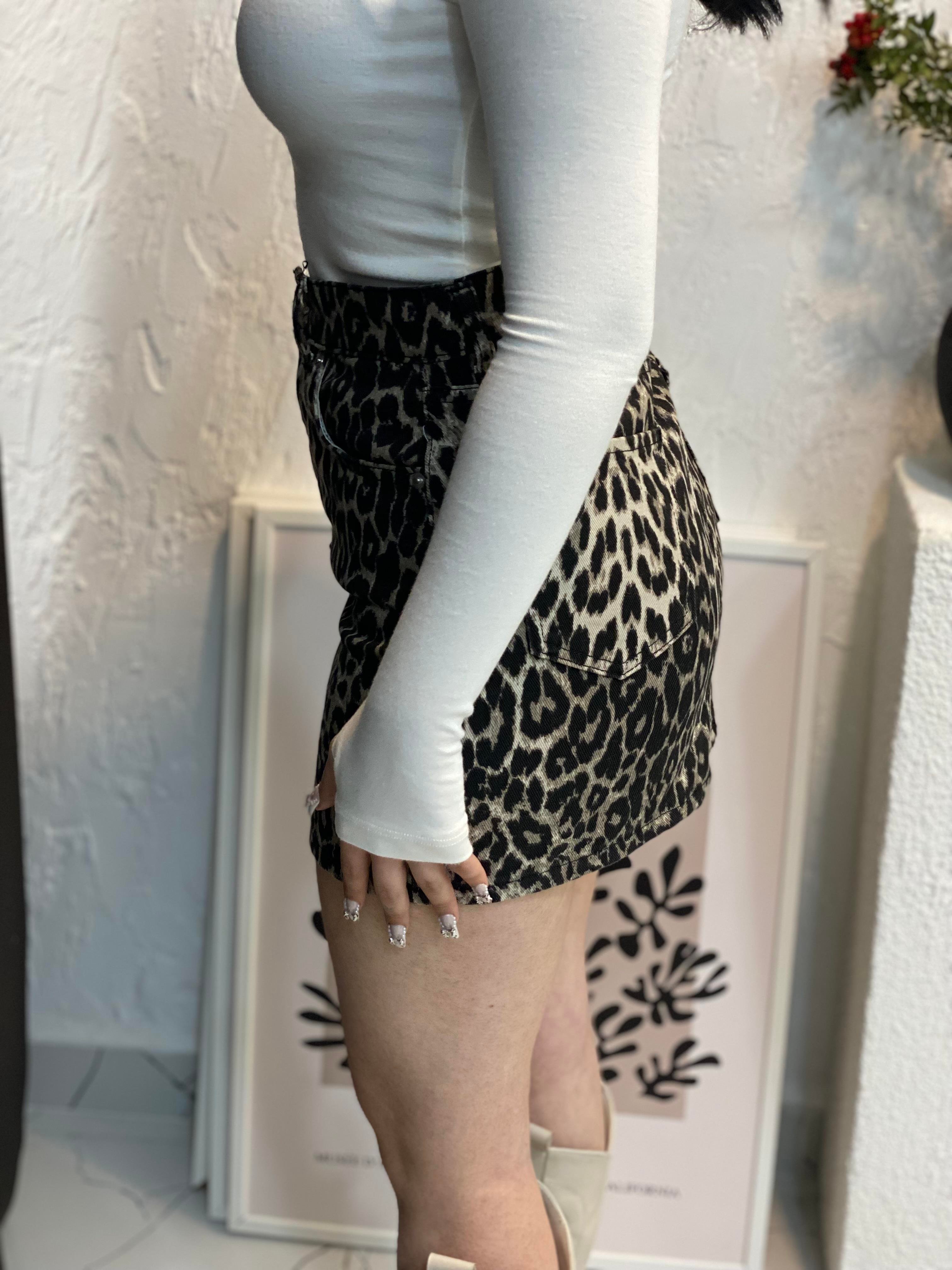 Leopar Desenli Kot Etek