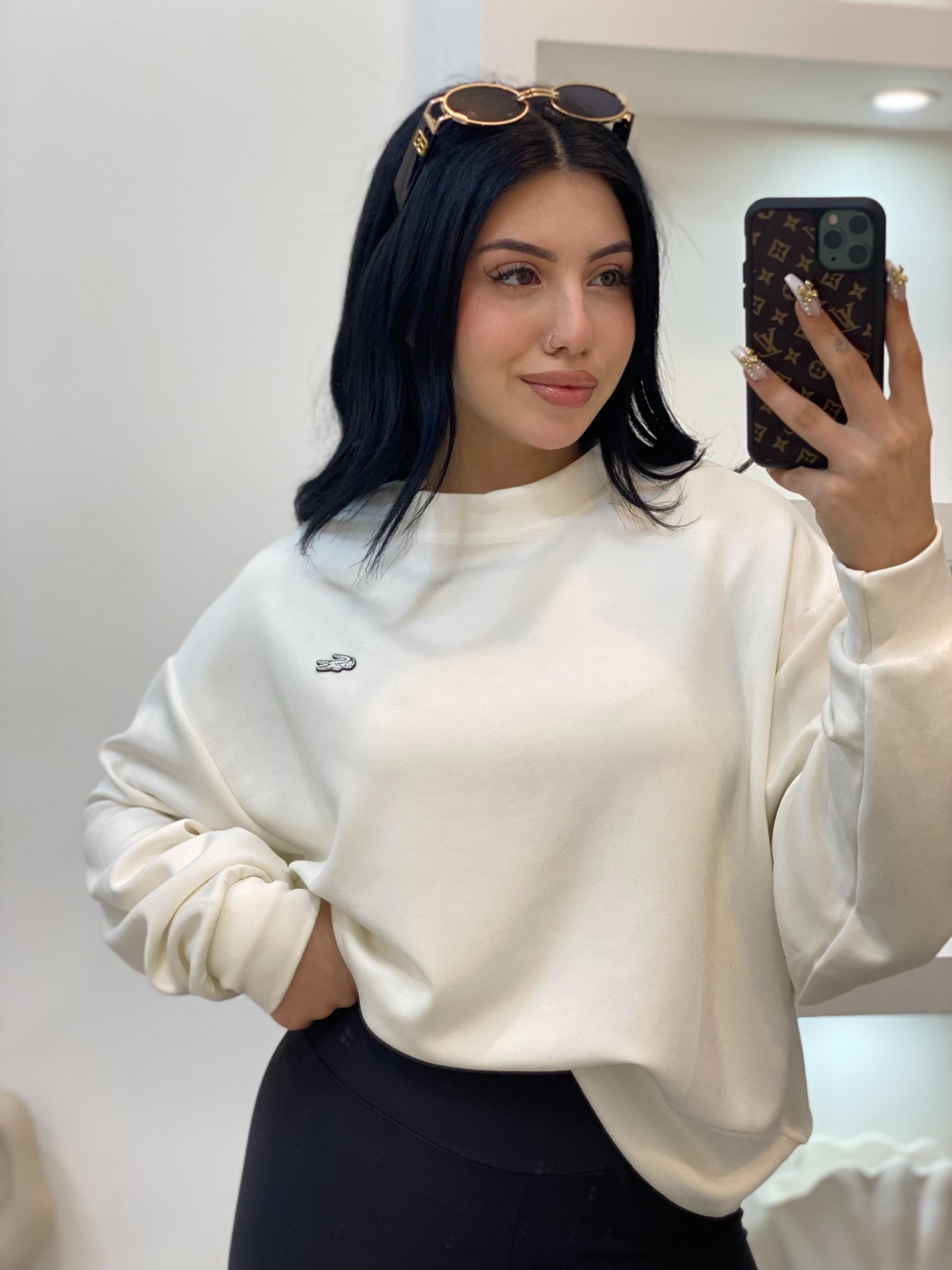 Marka Amblemli Beyaz Modal Kumaş Sweatshirt 