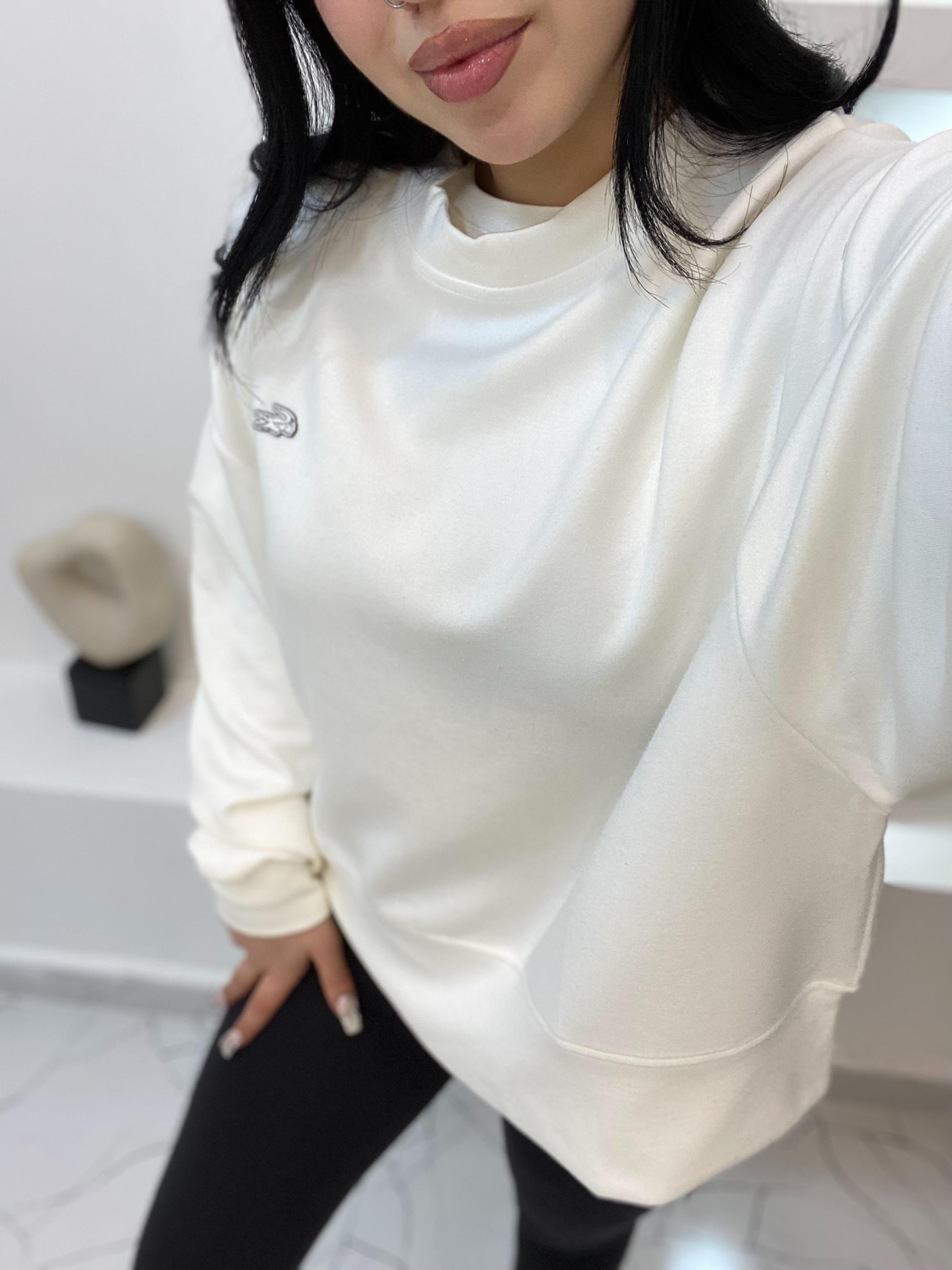 Marka Amblemli Beyaz Modal Kumaş Sweatshirt 