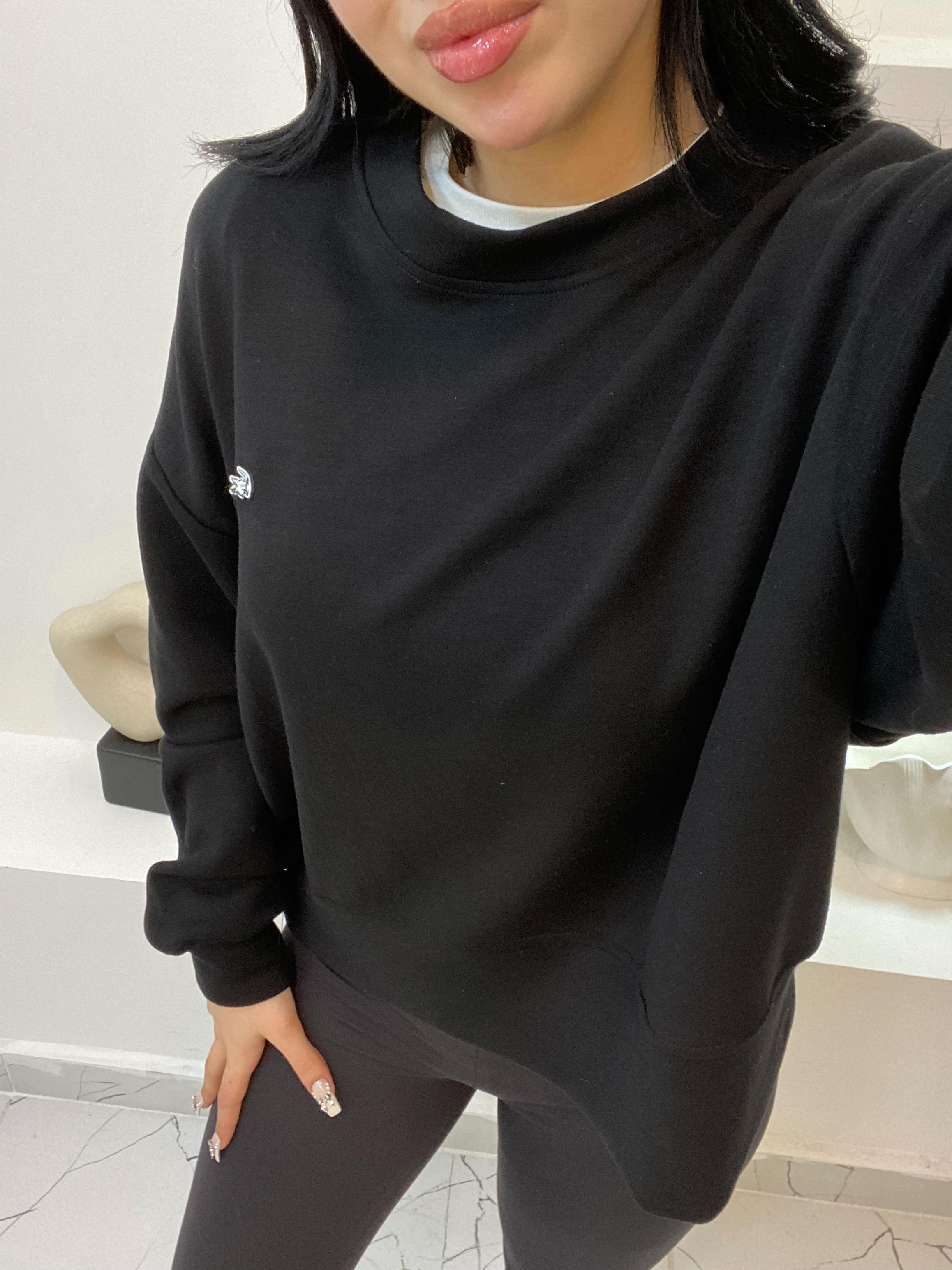 Marka Amblemli Siyah Renk Modal Kumaş Sweatshirt 
