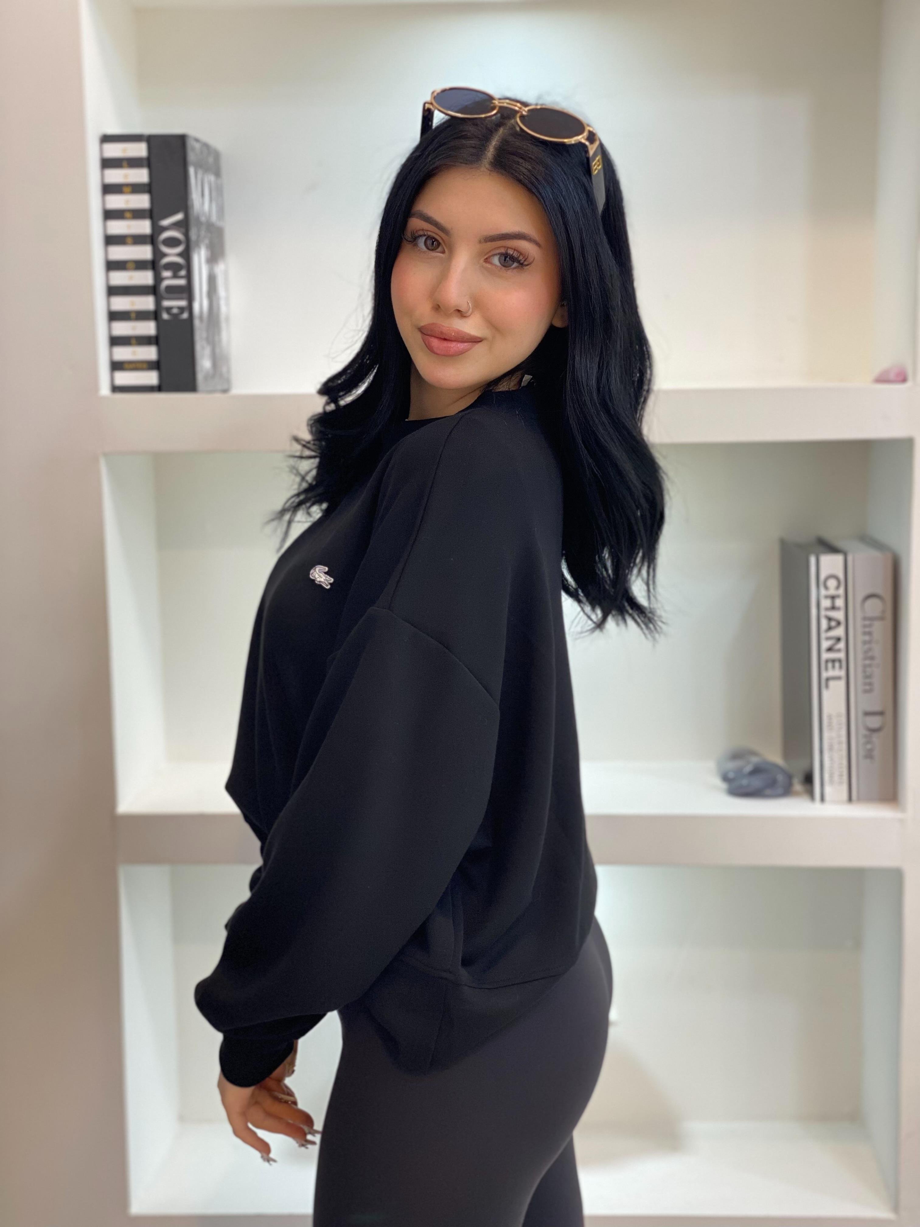 Marka Amblemli Siyah Renk Modal Kumaş Sweatshirt 