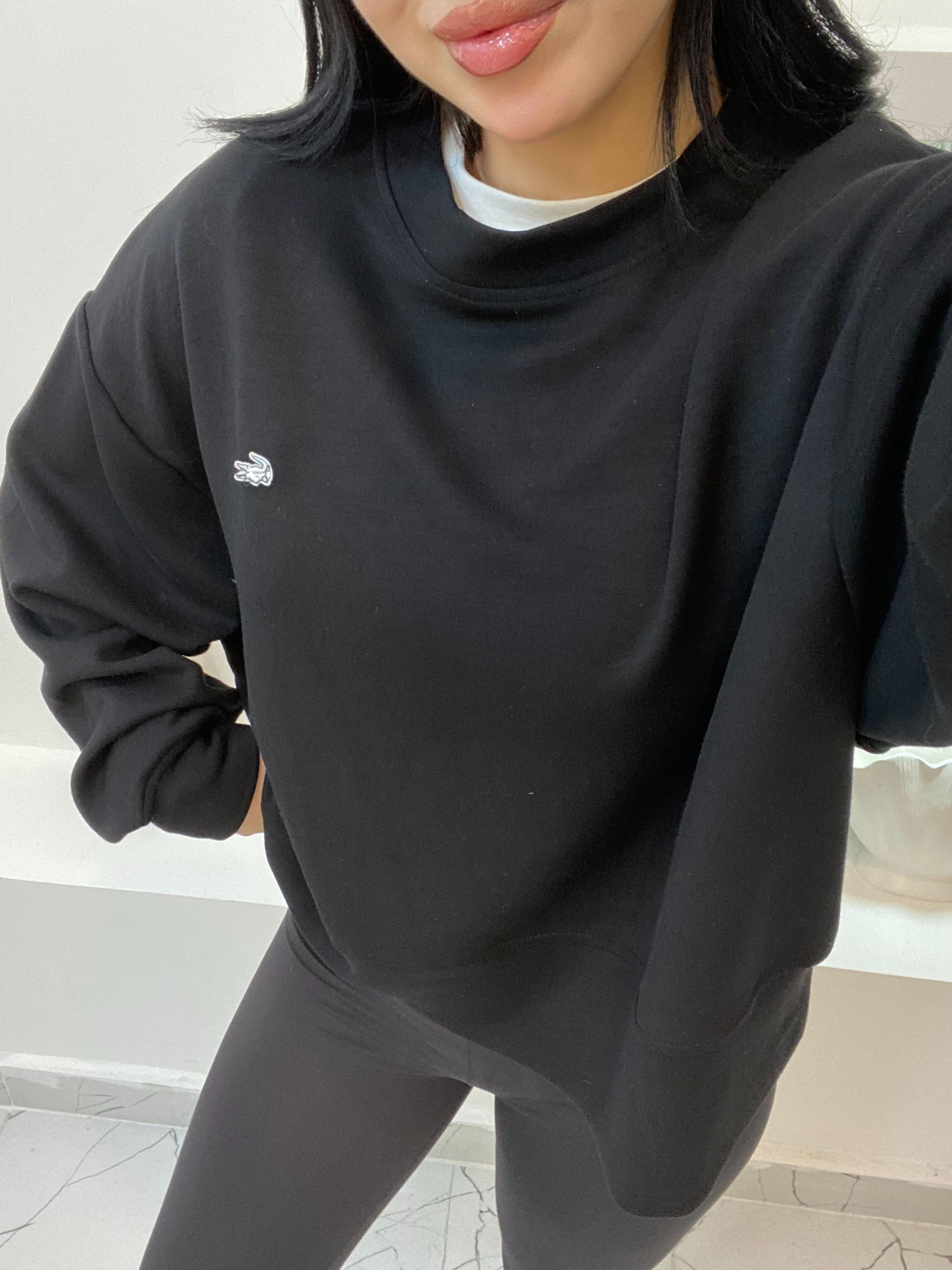 Marka Amblemli Siyah Renk Modal Kumaş Sweatshirt 