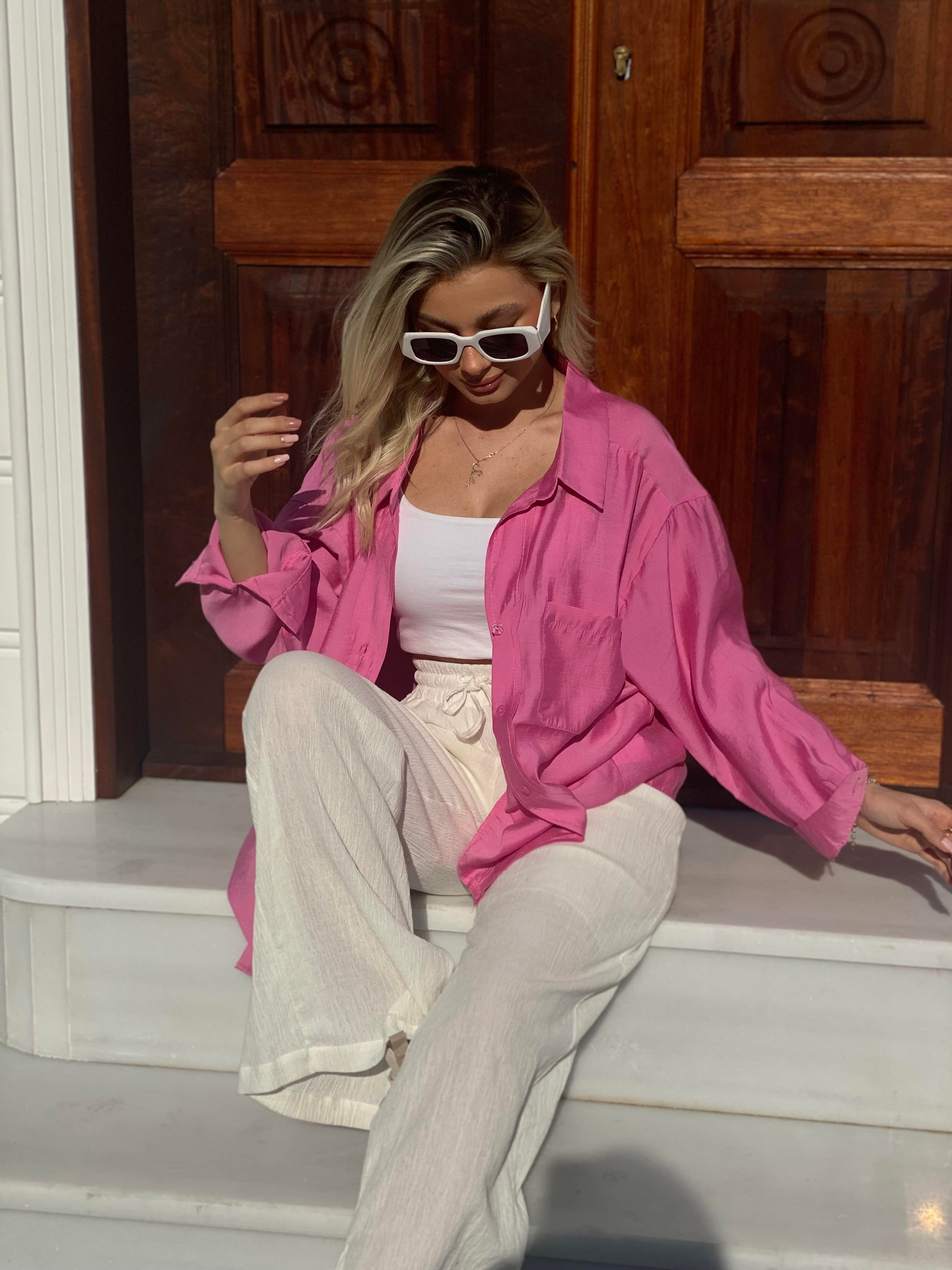 Pembe Lüx Kalite Dökümlü Salaş Model Gömlek 