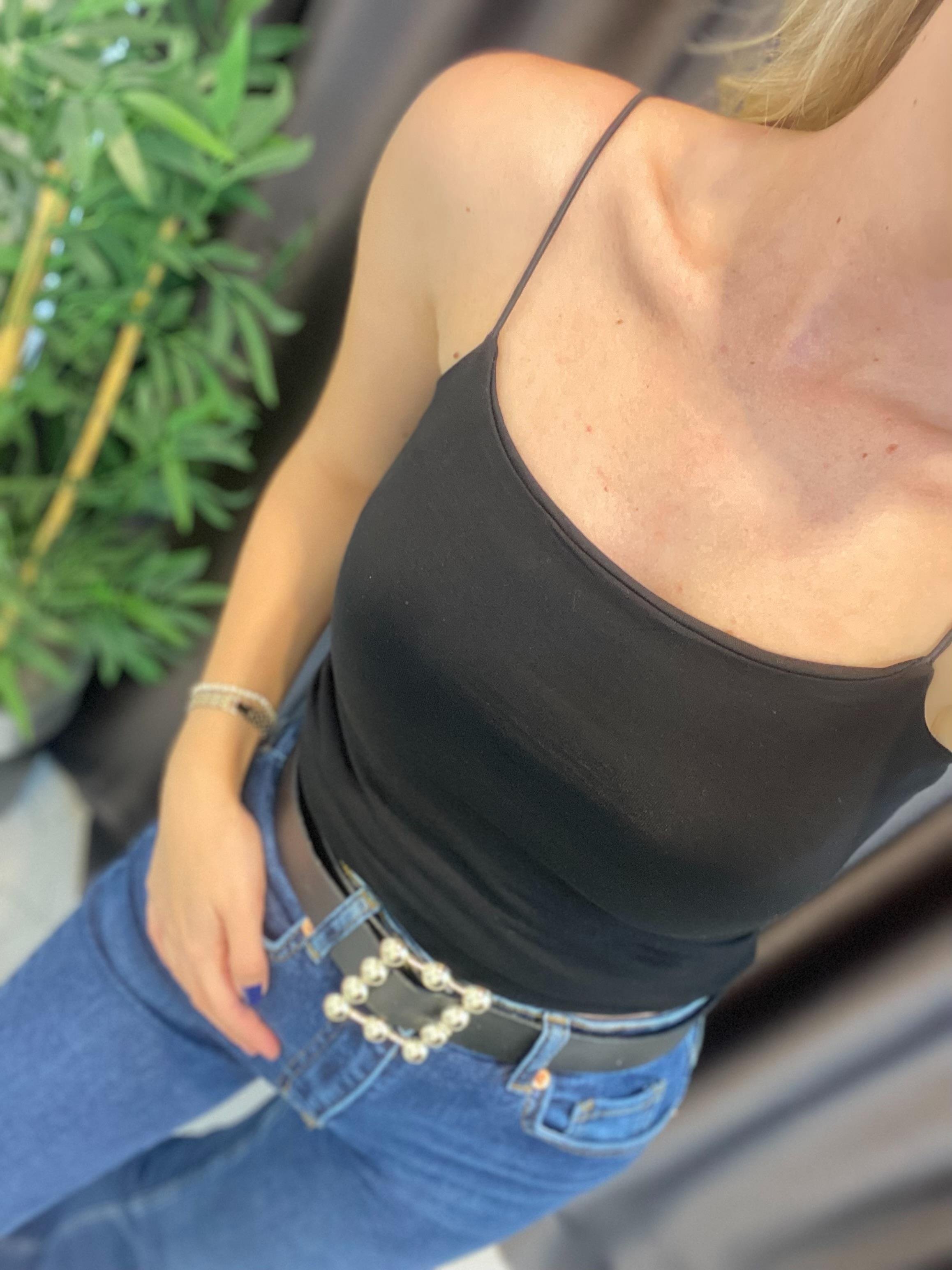 Siyah İp Askılı Uzun Boy Crop 