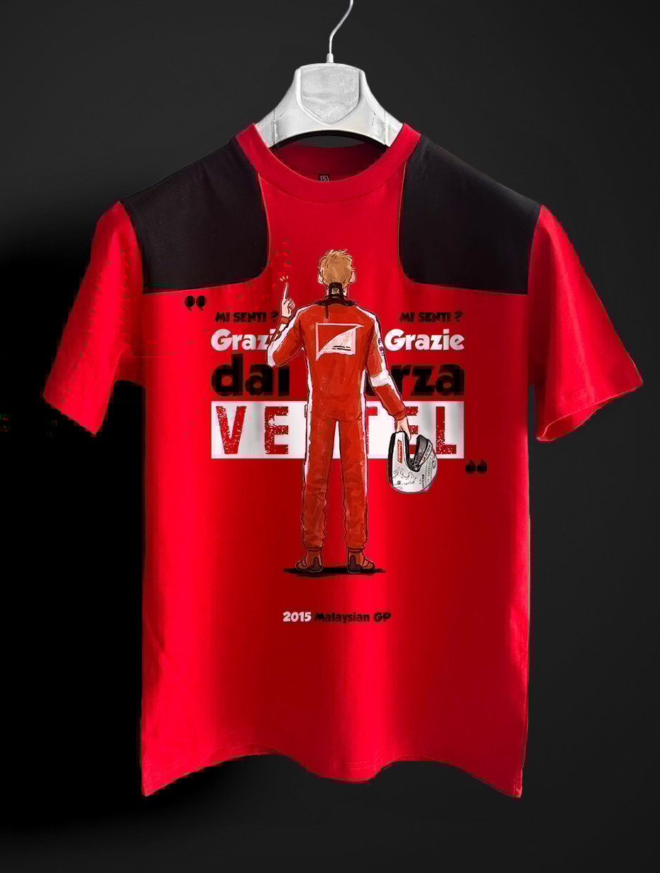 Sebastian Vettel Radio Series k rm z siyah T shirt
