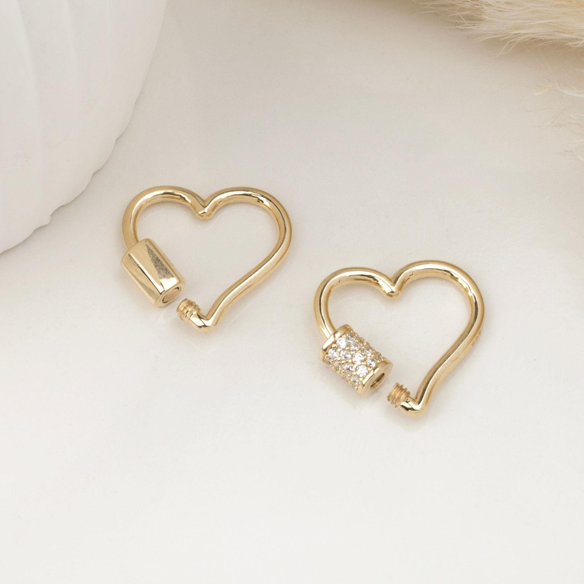 14 Ayar Altın Düz Kalp Charm Kilidi Carabiner - Dianora Piercing