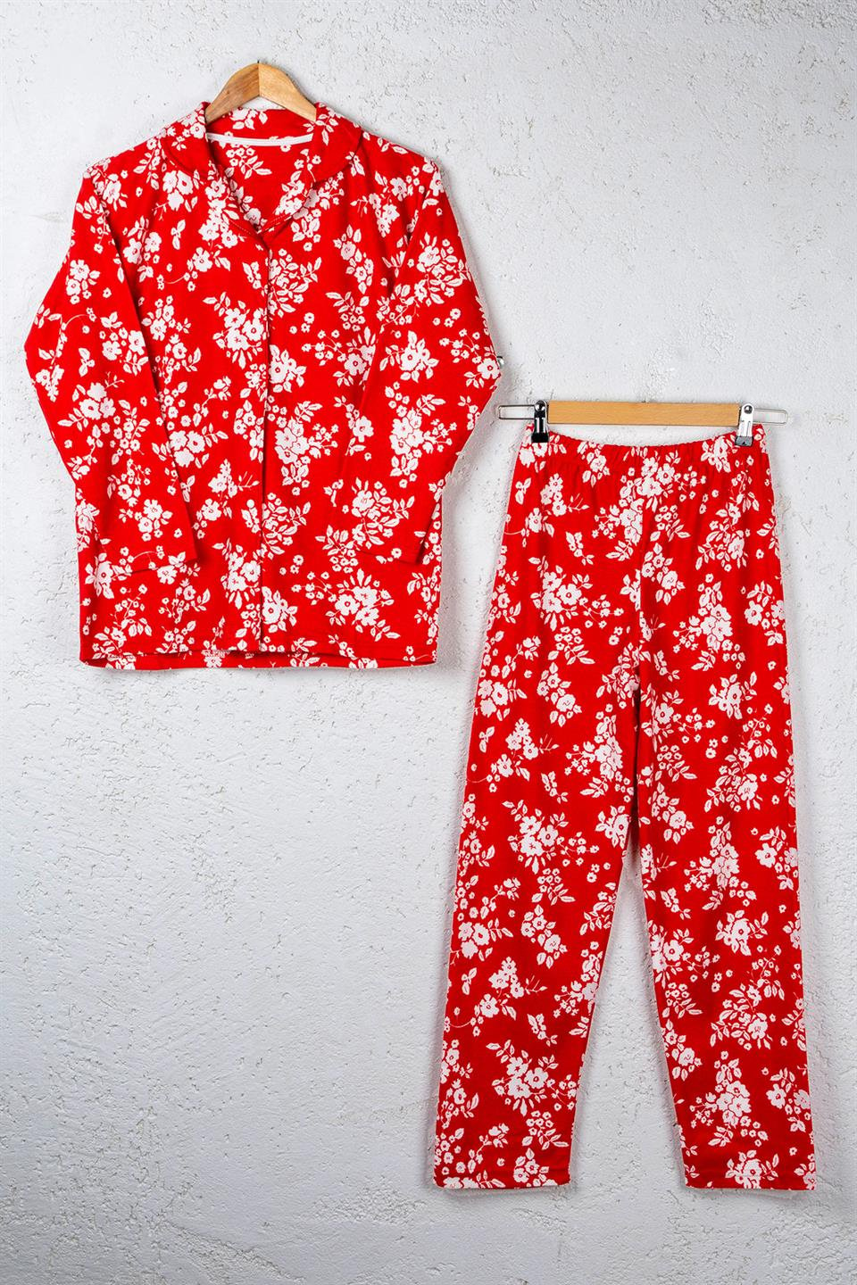 Işılay Kadın İnterlok Pijama Takımı 8753 - Kırmızı Desenli