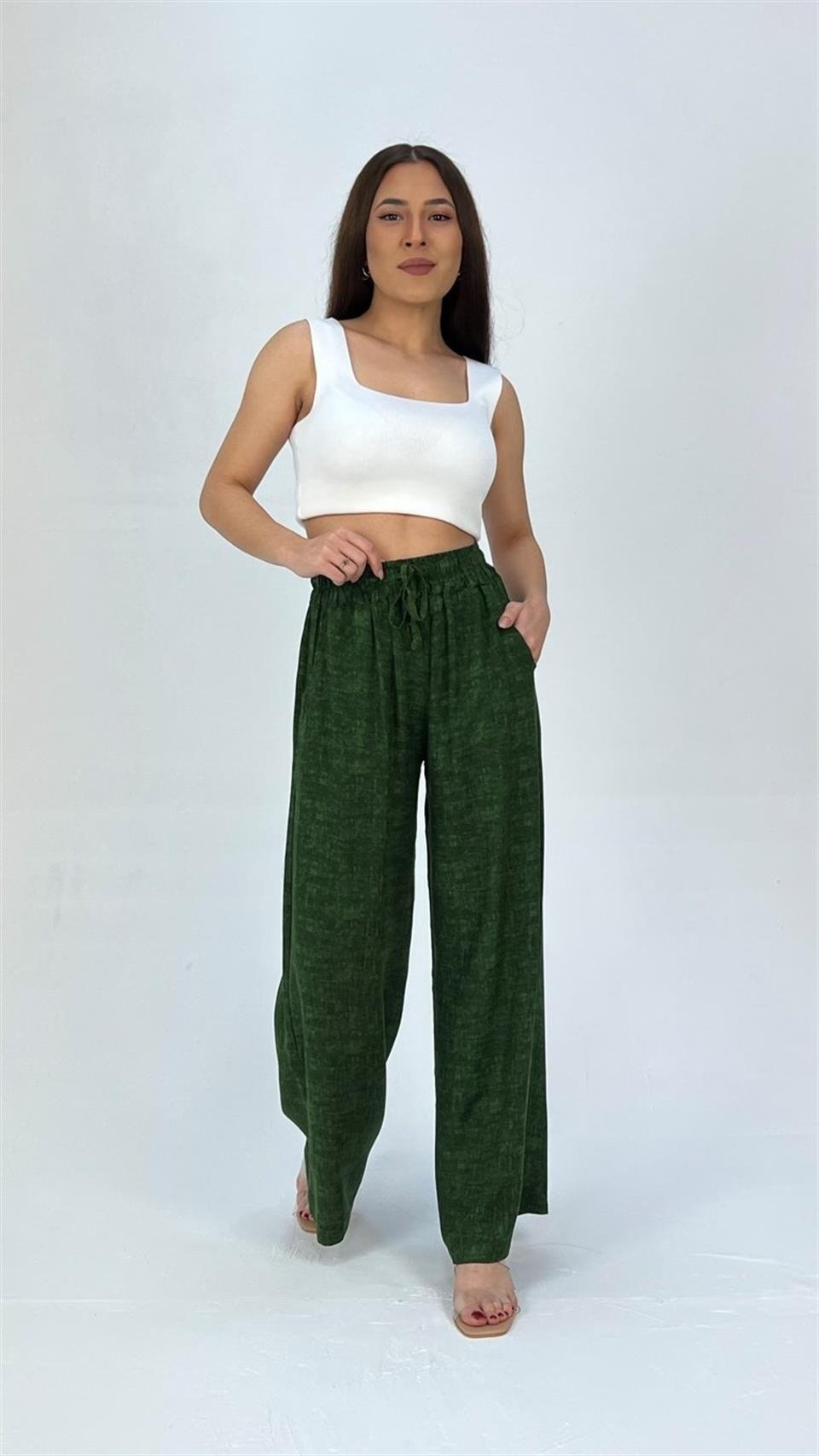 Qashmir Kadın Bol Paça Pamuk Pantolon - Yeşil Satın Alın I Qashmir