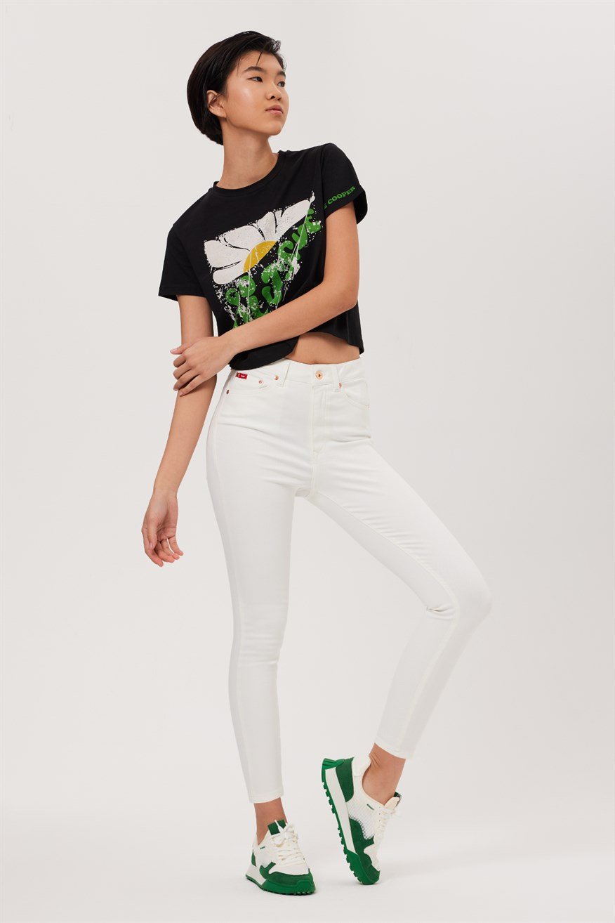 Jaycee Çok Yüksek Bel Dar Kesim Çok Dar Paça Beyaz Kadın Jean