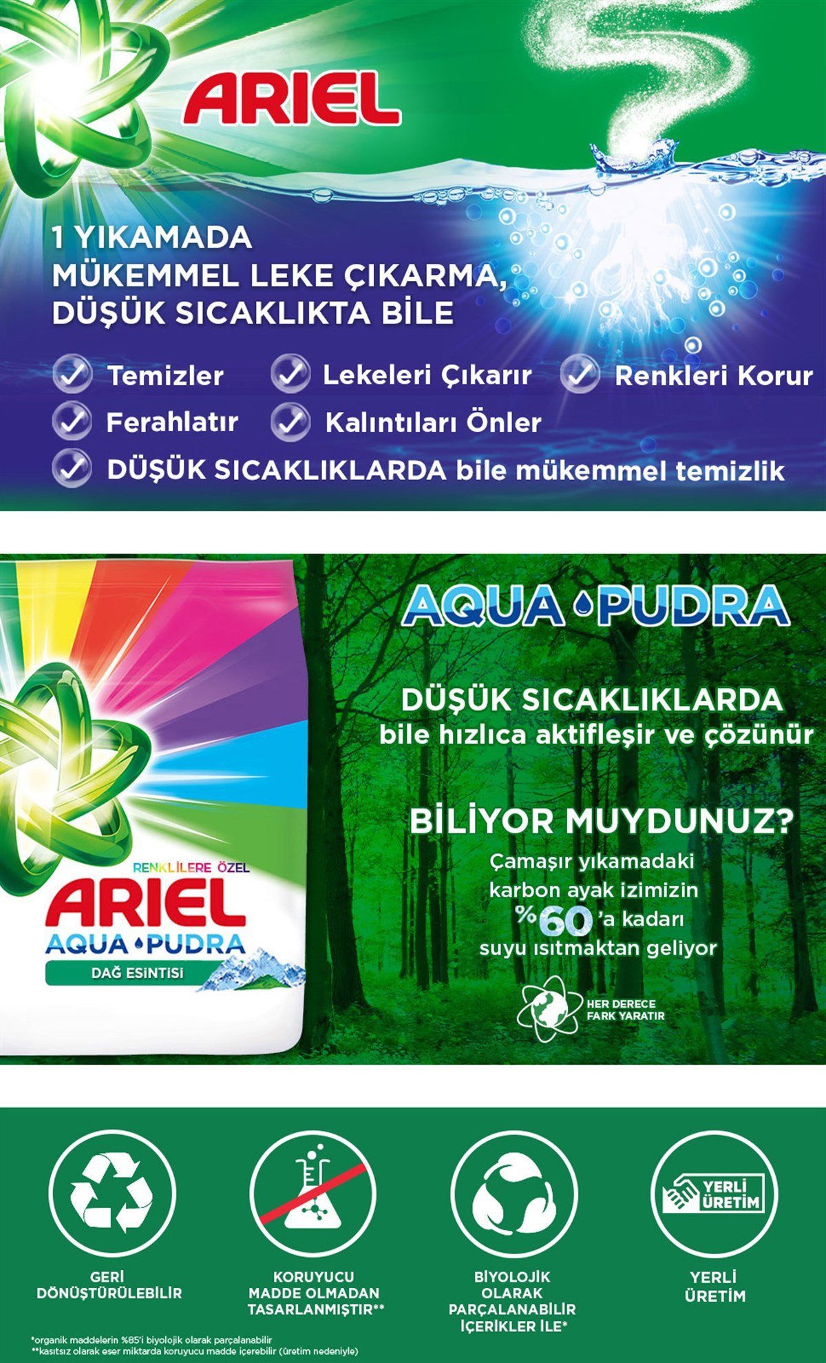 Ariel Dağ Esintisi Renklilere Özel 1,5 kg AquaPudra Toz Çamaşır Deterjanı