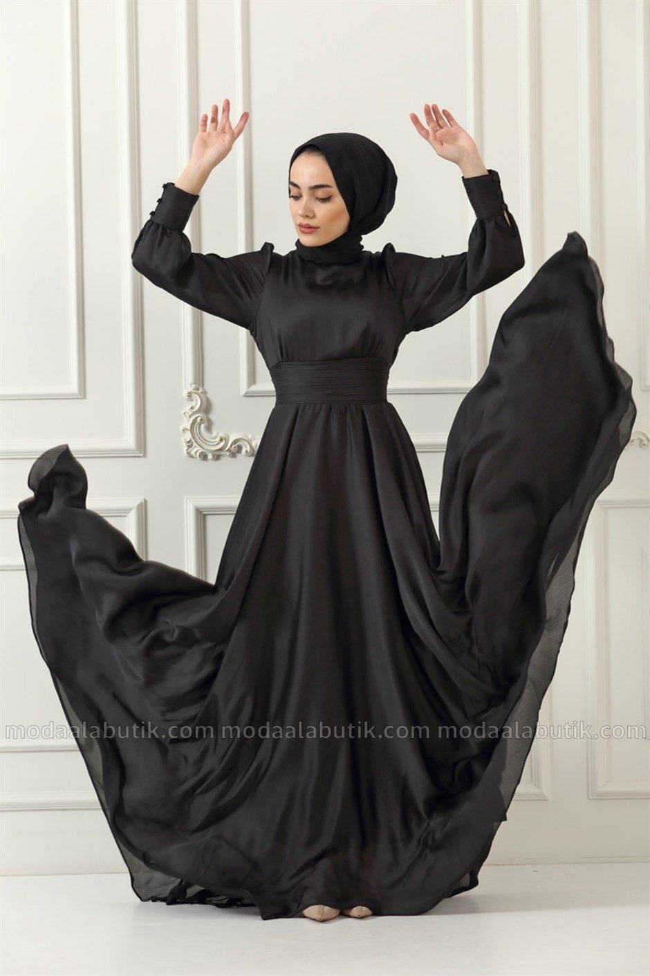 Bel Detaylı Elbise Siyah - Moda Ala