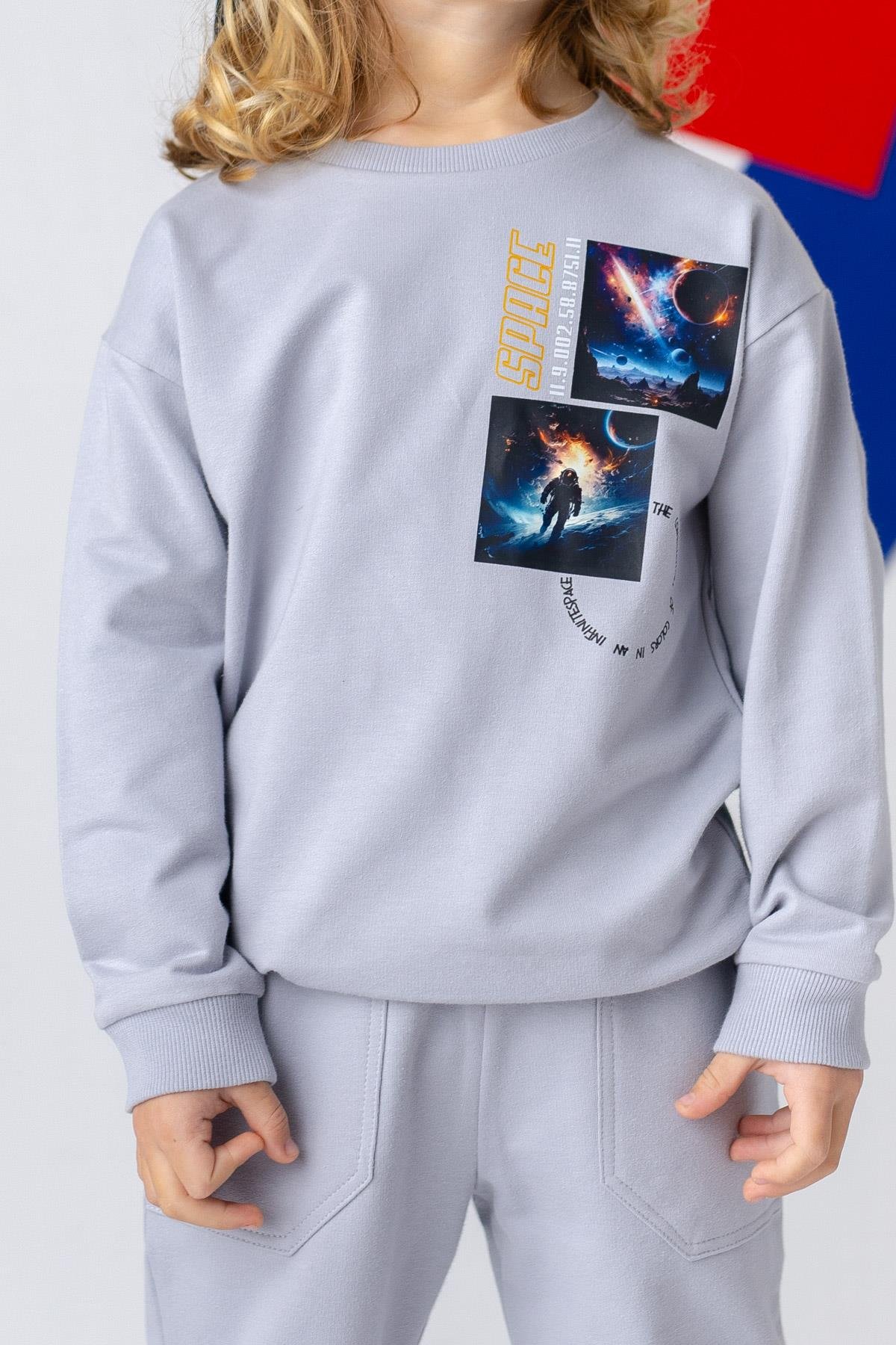 Erkek Çocuk Uzay Baskılı Basic Sweatshirt