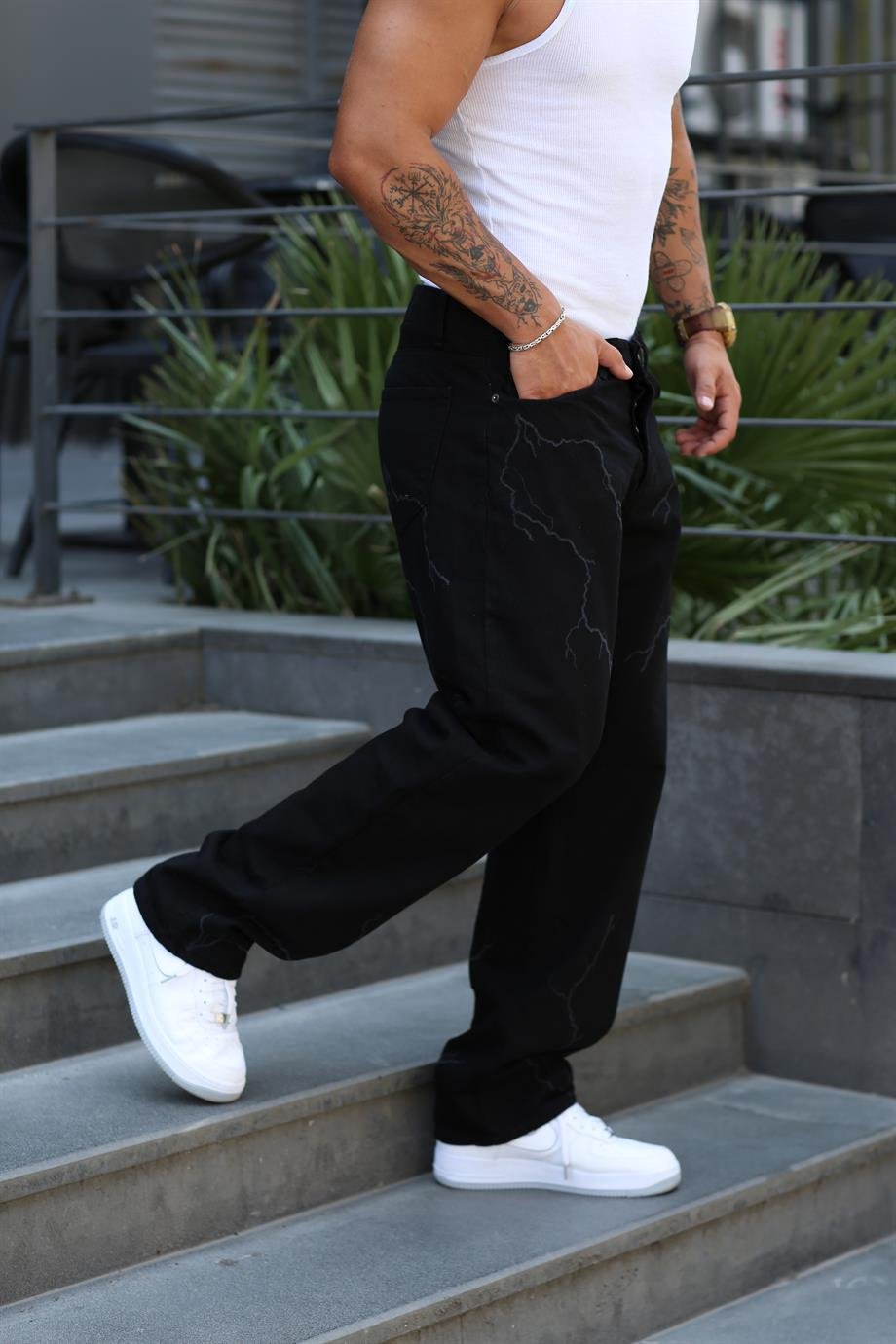 Siyah Yıldırım Baggy Jean DNT b90029